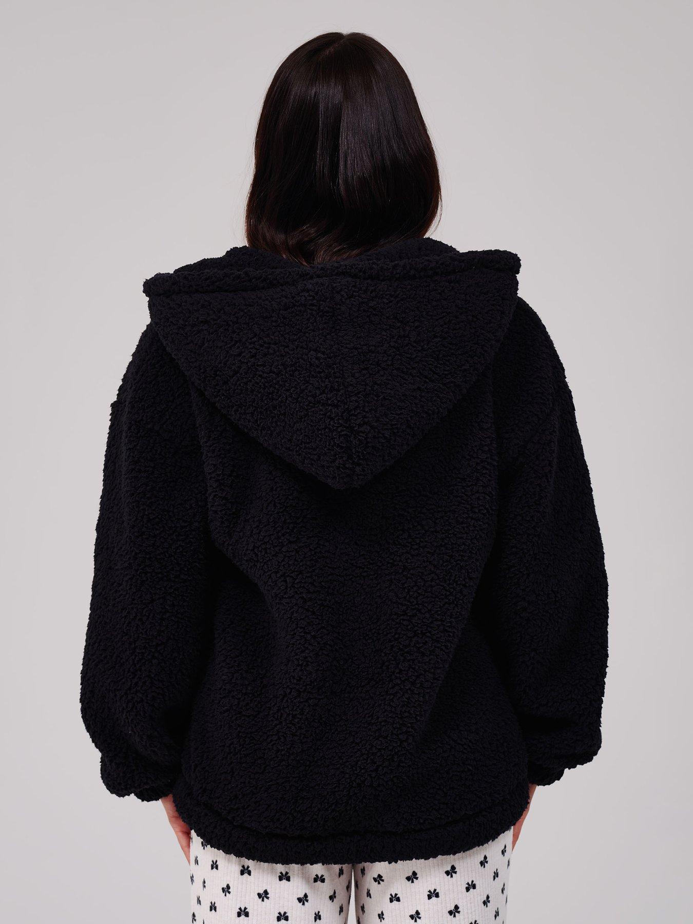 Image 2 of 5 of Loungeable Borg Quarter Zip Hoodie - Black