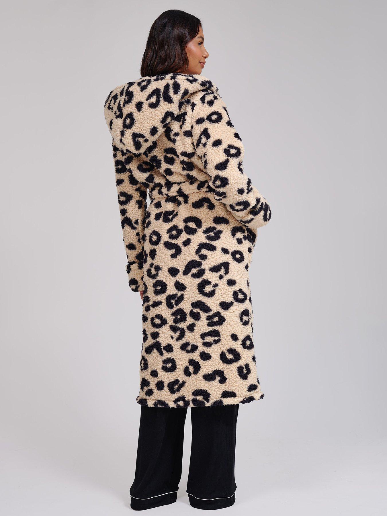 Image 2 of 5 of Loungeable Chunky Sherpa Leopard Print Hooded Midi Robe - Multi