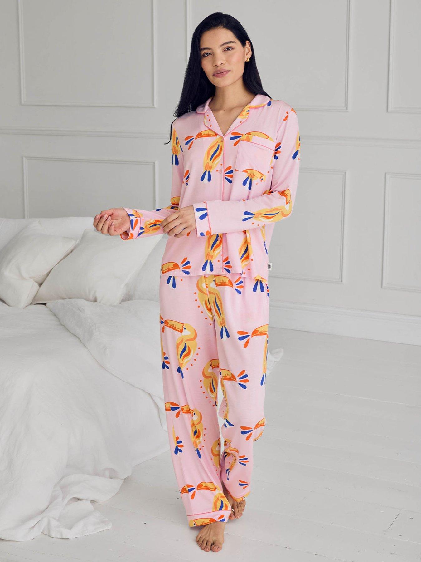 CHELSEA PEERS Modal Toucan Print Long Pyjama Set - Pink