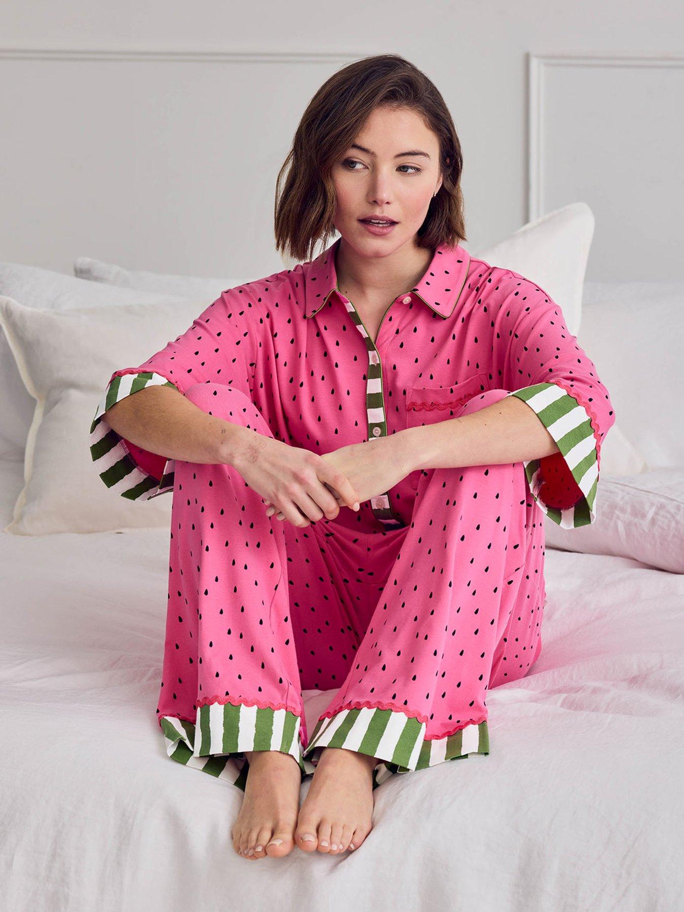 CHELSEA PEERS Cotton Watermelon Print Long Pyjama Set - Pink
