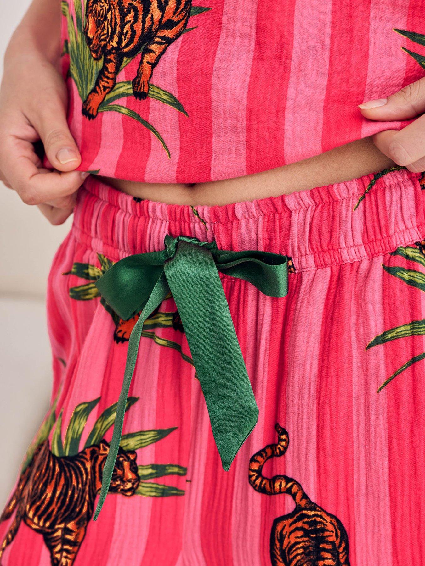 Image 4 of 7 of CHELSEA PEERS Organic Cotton Cheesecloth Cottontiger Stripe Print Cami Long Pyjama Set - Pink