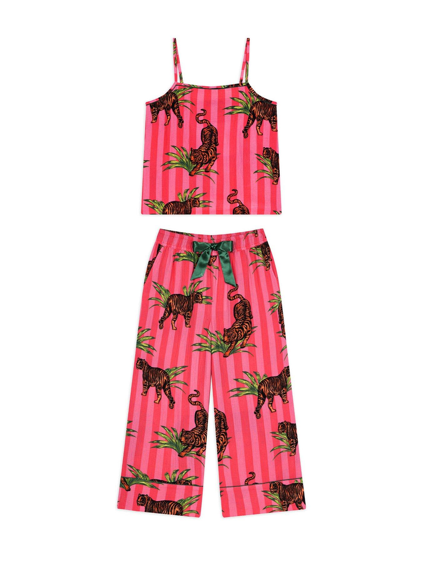 Image 6 of 7 of CHELSEA PEERS Organic Cotton Cheesecloth Cottontiger Stripe Print Cami Long Pyjama Set - Pink