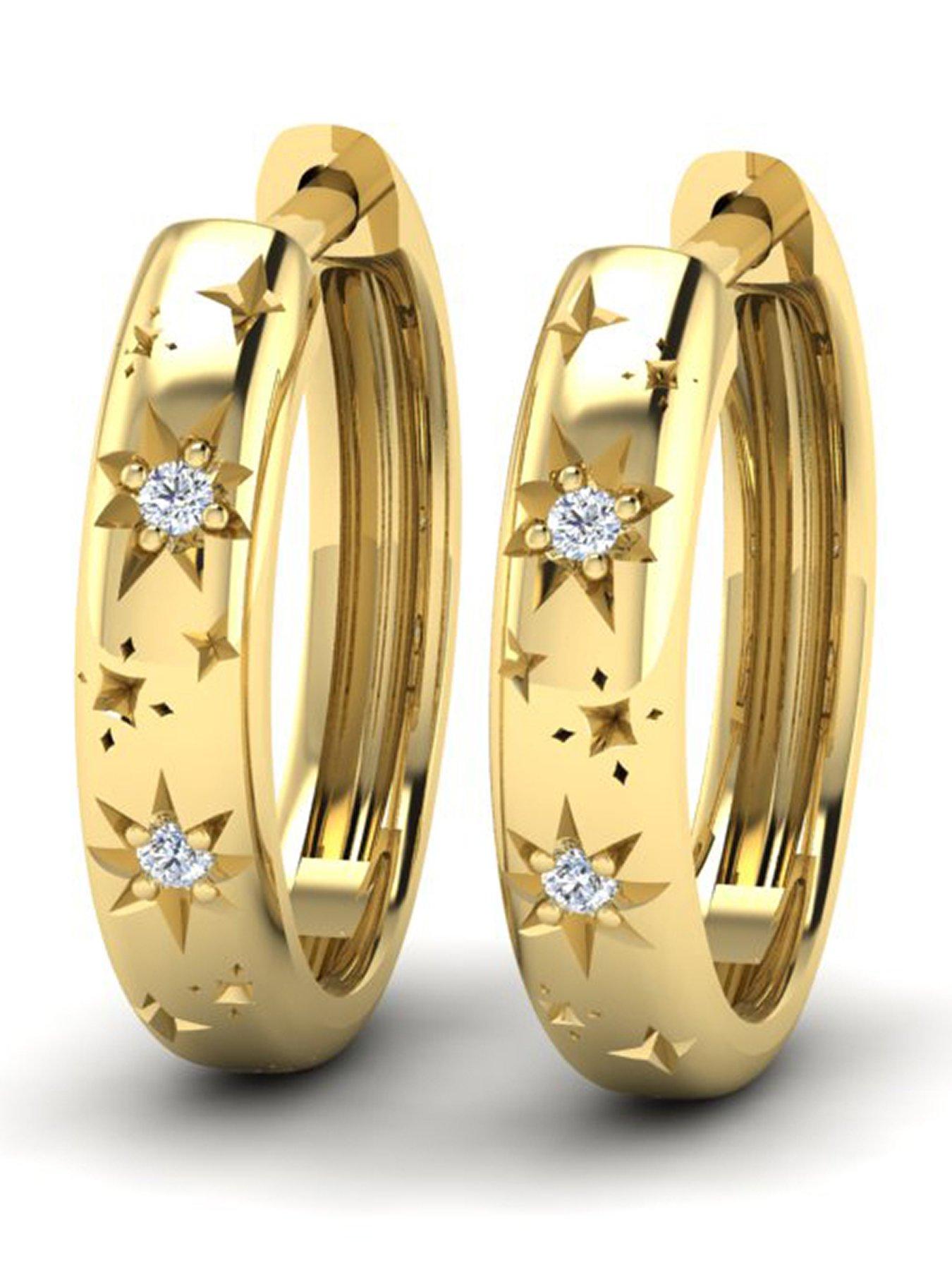 Image 1 of 6 of Kleora Aurora Modern Electrum Diamond Star Burst Hoop Earrings - Gold