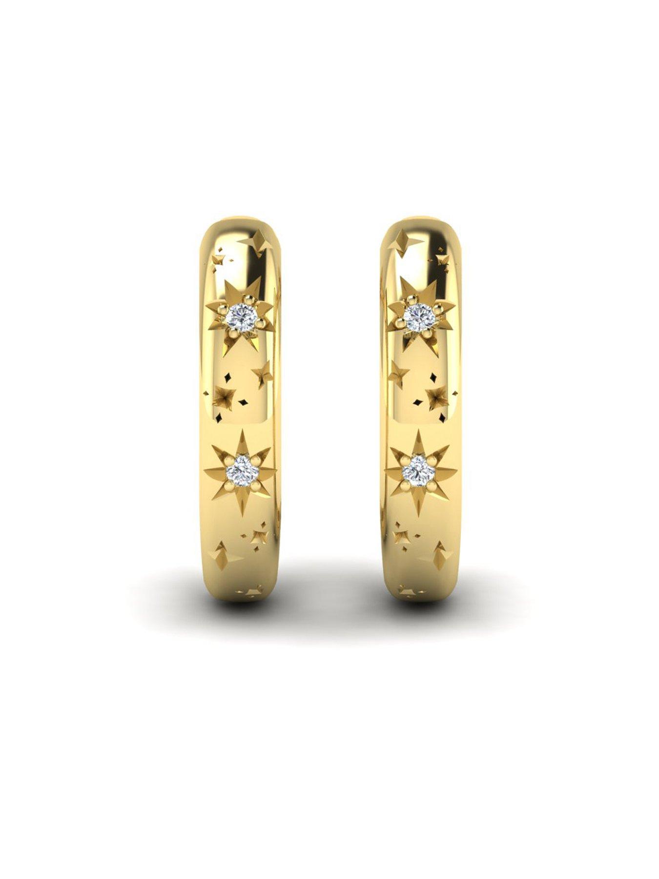 Image 2 of 6 of Kleora Aurora Modern Electrum Diamond Star Burst Hoop Earrings - Gold