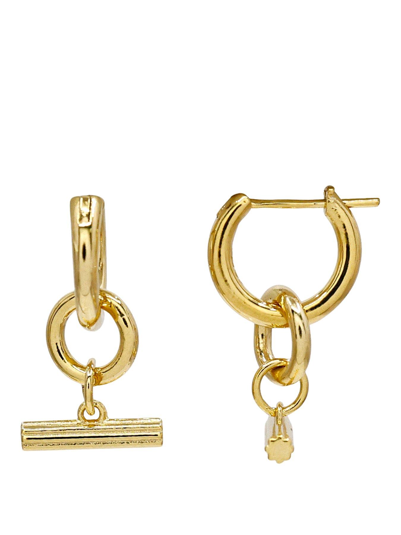 The Edit Hs T-Bar 18Ct Plated Sterling Silver T-Bar Drop Hoop Earrings - Gold