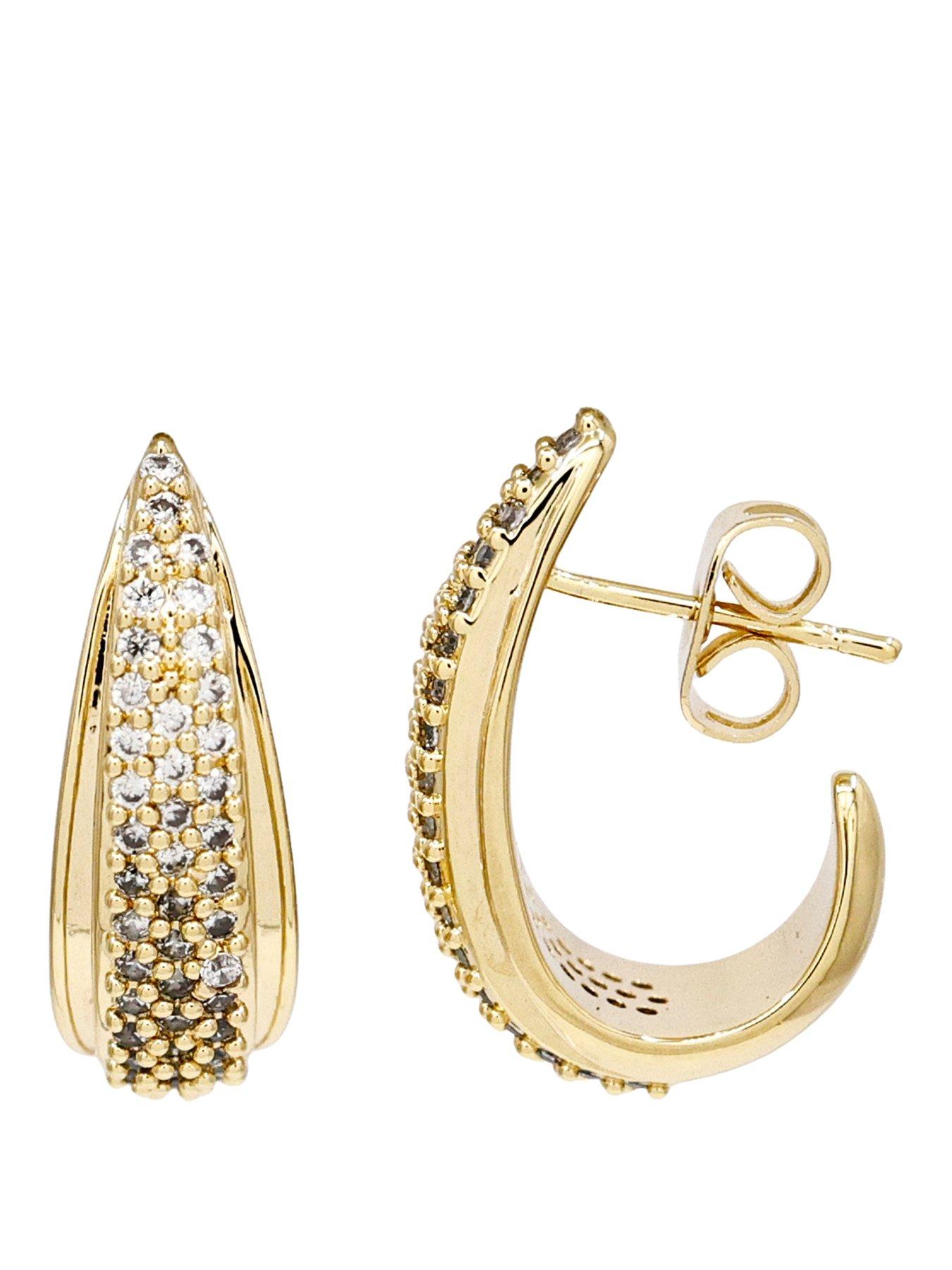 The Edit HS Edit TEARDROP 18ct Yellow Gold Plate & Cubic Zirconia Chunky Half Hoop Earrings