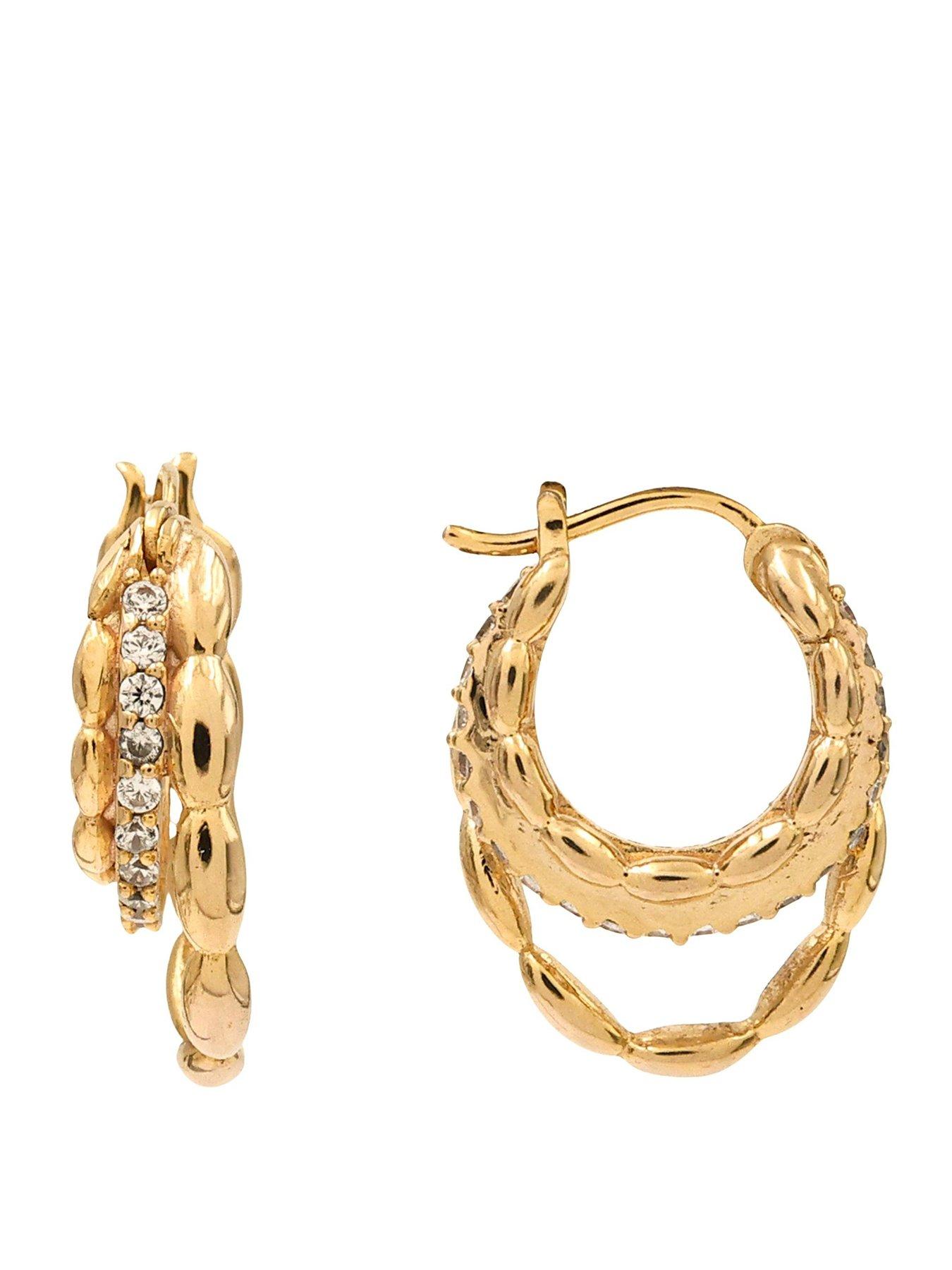 The Edit HS Edit CHAINS 18ct Yellow Gold Plate & Cubic Zirconia Triple Hoop Earrings
