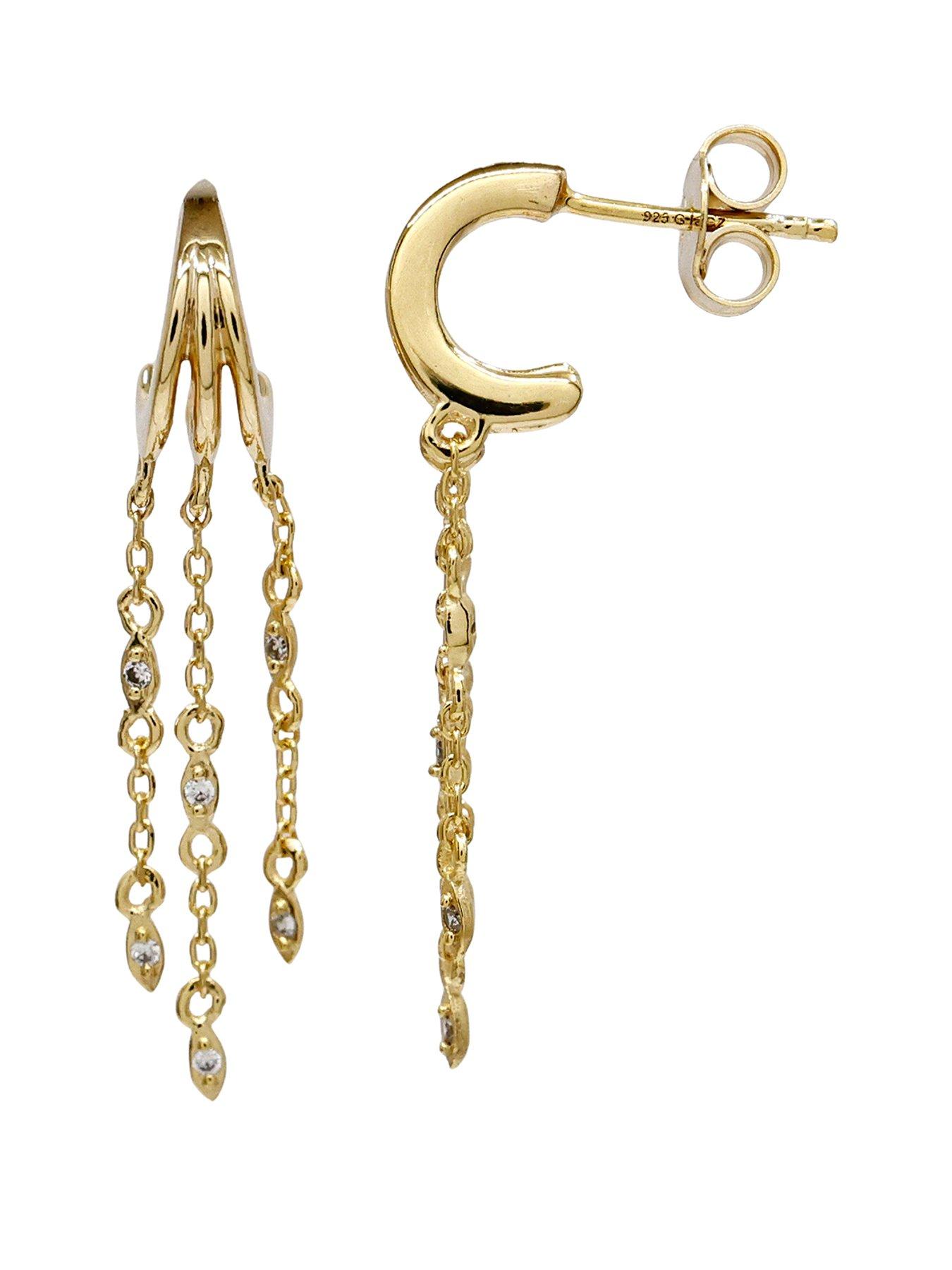 The Edit HS 18Ct Plate  &  Cubic Zirconia Chain Drop Hoop Earrings - Gold