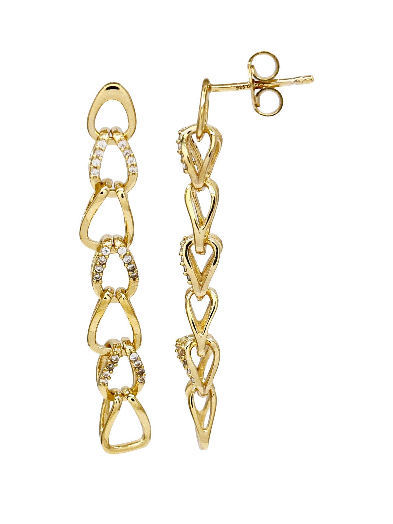 The Edit HS Edit CHAINS 18ct Yellow Gold Plated Sterling Silver & Cubic Zirconia Link Chain Drop Earrings