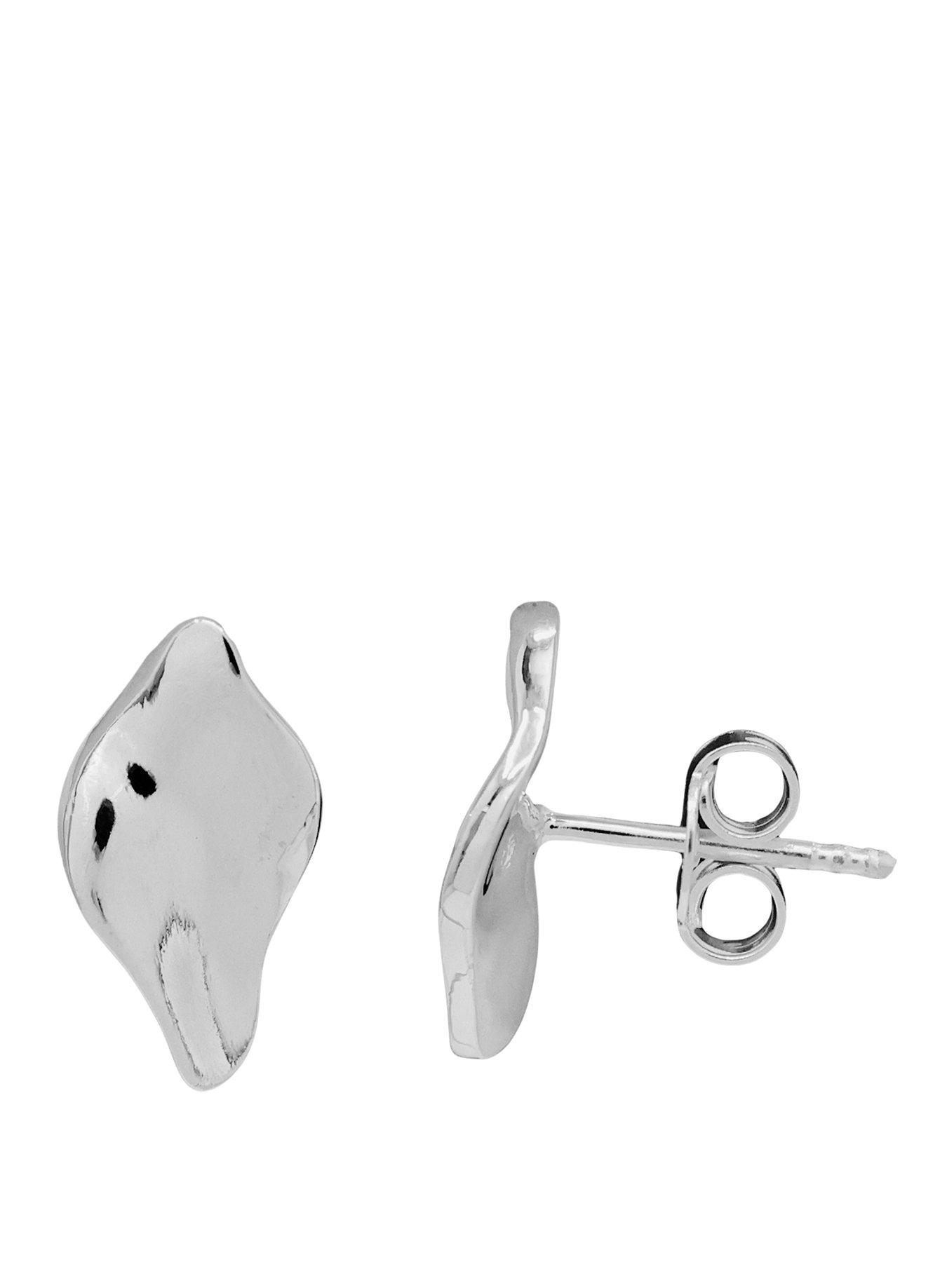 The Edit HS Molten Sterling Moulded Organic Pebble Stud Earrings - Silver