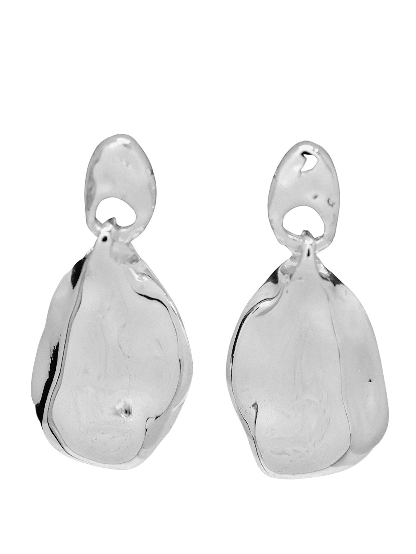 The Edit HS Molten Sterling Moulded Organic Pebble Drop Earrings - Silver
