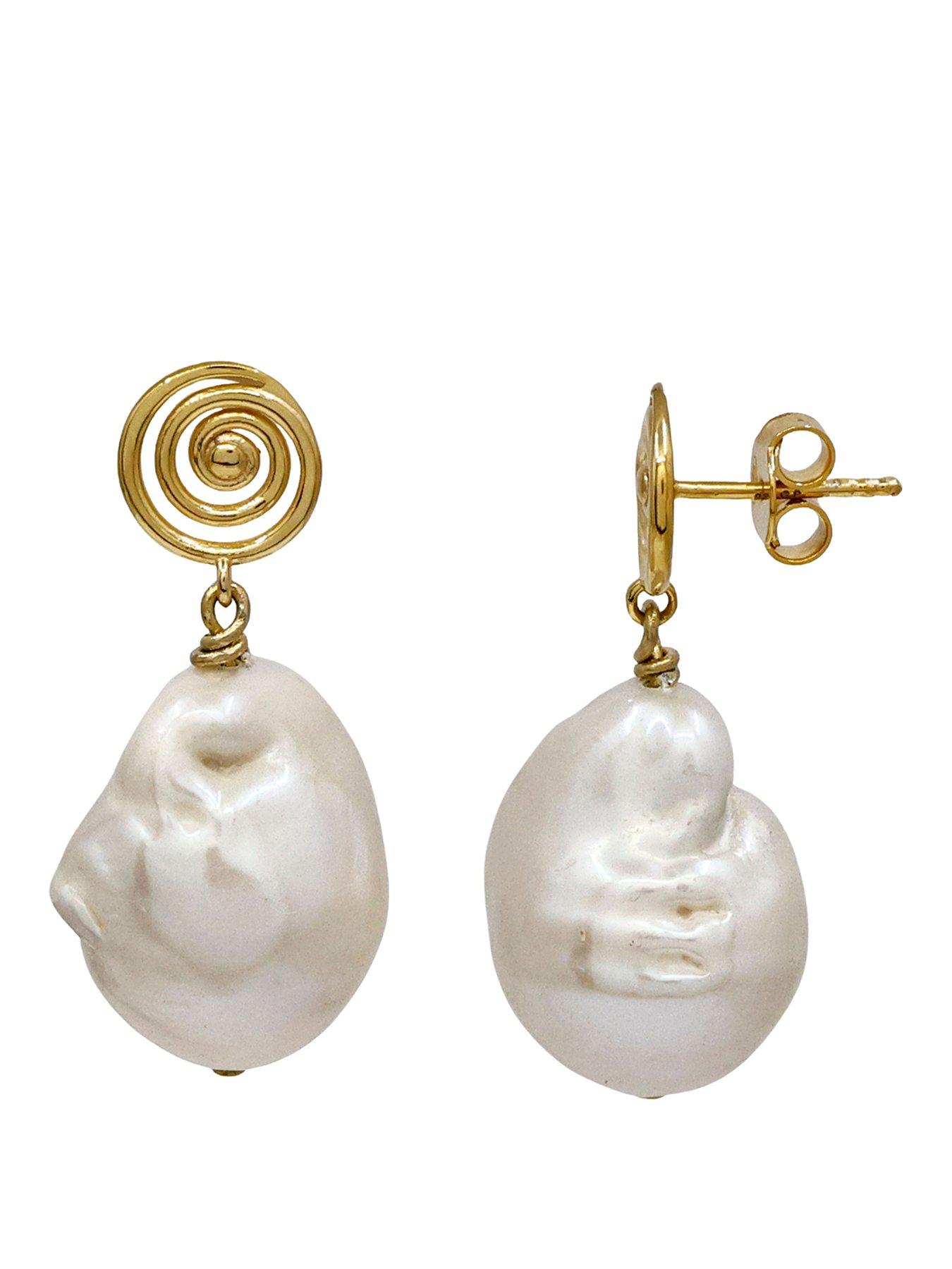 The Edit HS Edit MOLTEN 18ct Yellow Gold Plated Sterling Silver Moulded Swirl Baroque Pearl Drop Earrings