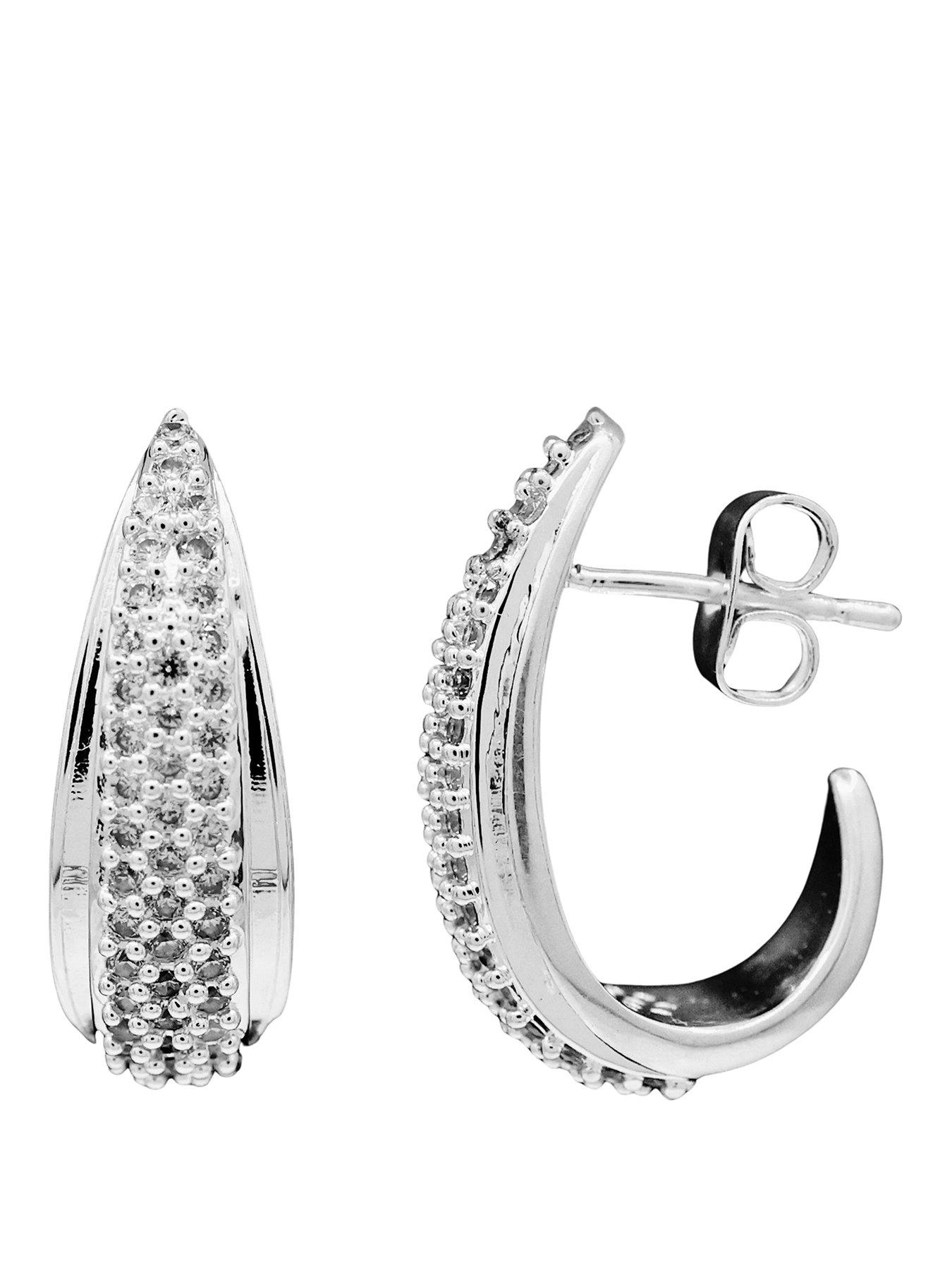 The Edit Hs Teardrop Sterling Plate  &  Cubic Zirconia Chunky Half Hoop Earrings - Silver