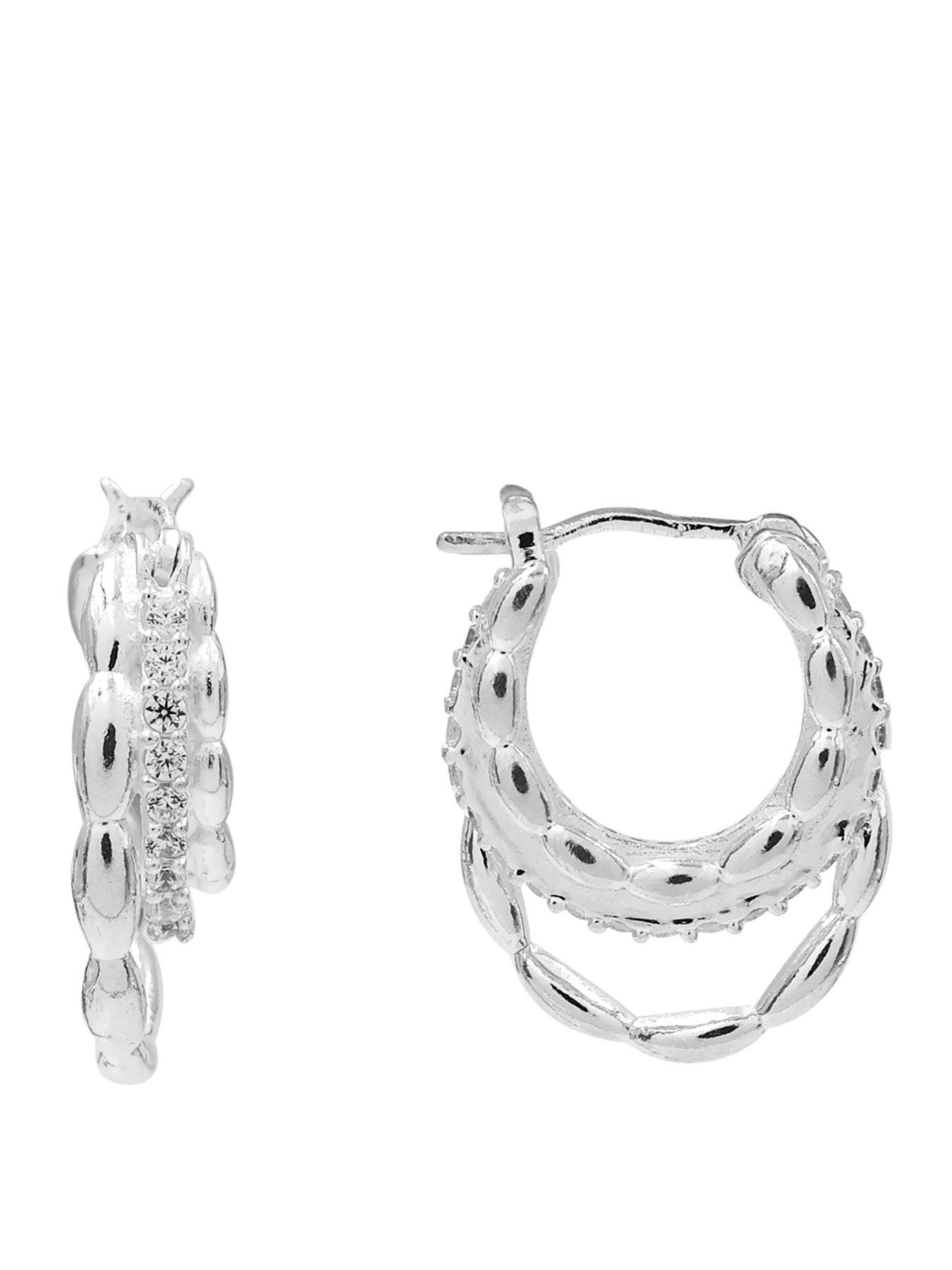 The Edit Hs Chains Sterling  &  Cubic Zirconia Triple Hoop Earrings - Silver