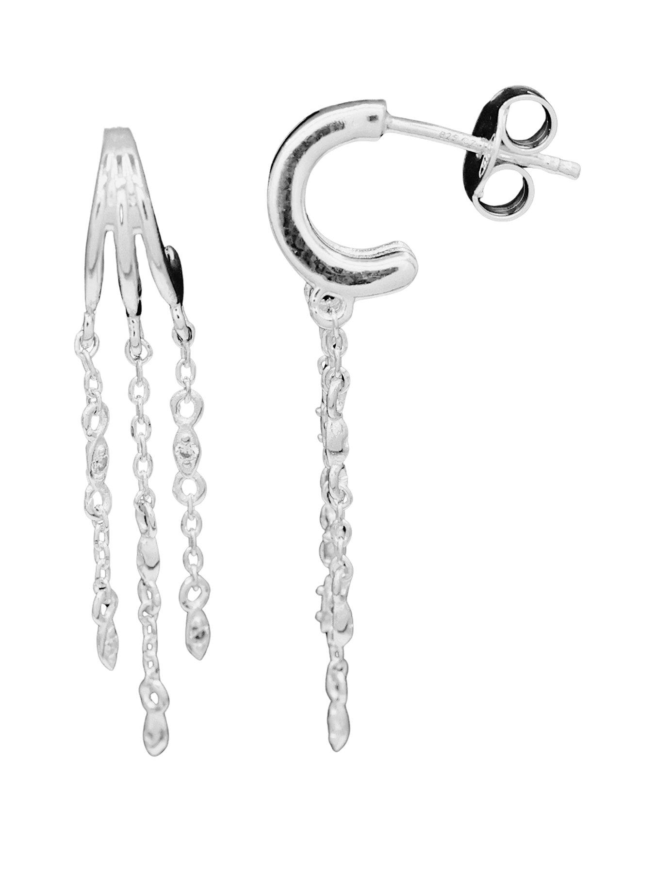 The Edit Hs Chains Sterling  &  Cubic Zirconia Chain Drop Hoop Earrings - Silver