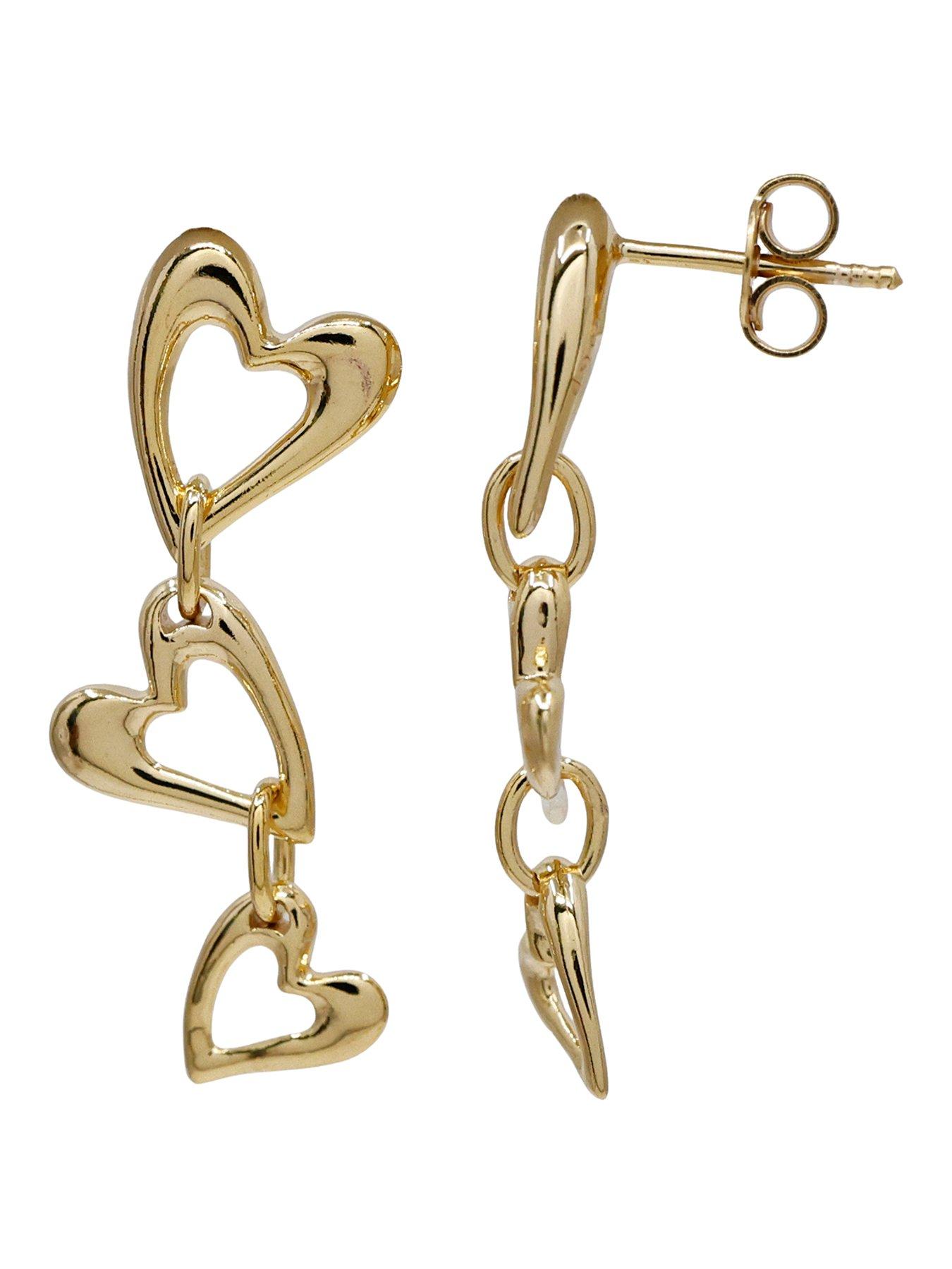 The Edit Hs Hearts 18Ct Plated Sterling Silver Abstract Triple Heart Drop Earrings - Gold