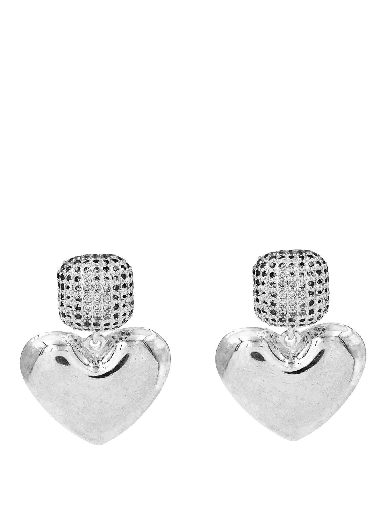 The Edit Hs Hearts Sterling Plate  &  Cubic Zirconia Bubble Heart Drop Earrings - Silver