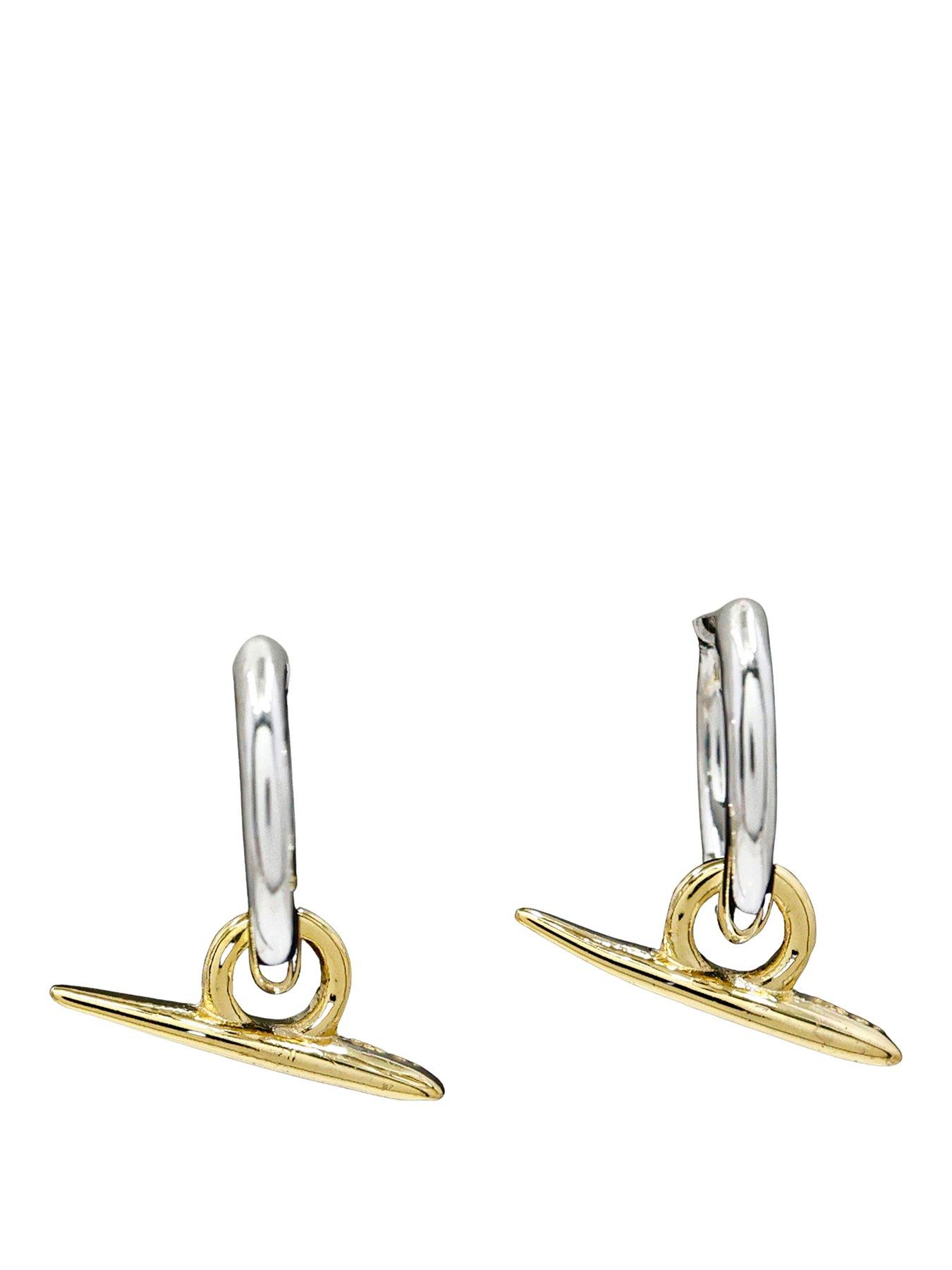 The Edit Hs Organic 18Ct Gold Plate  &  Sterling Silver Organic T-Bar Hoop Earrings - Two Tone