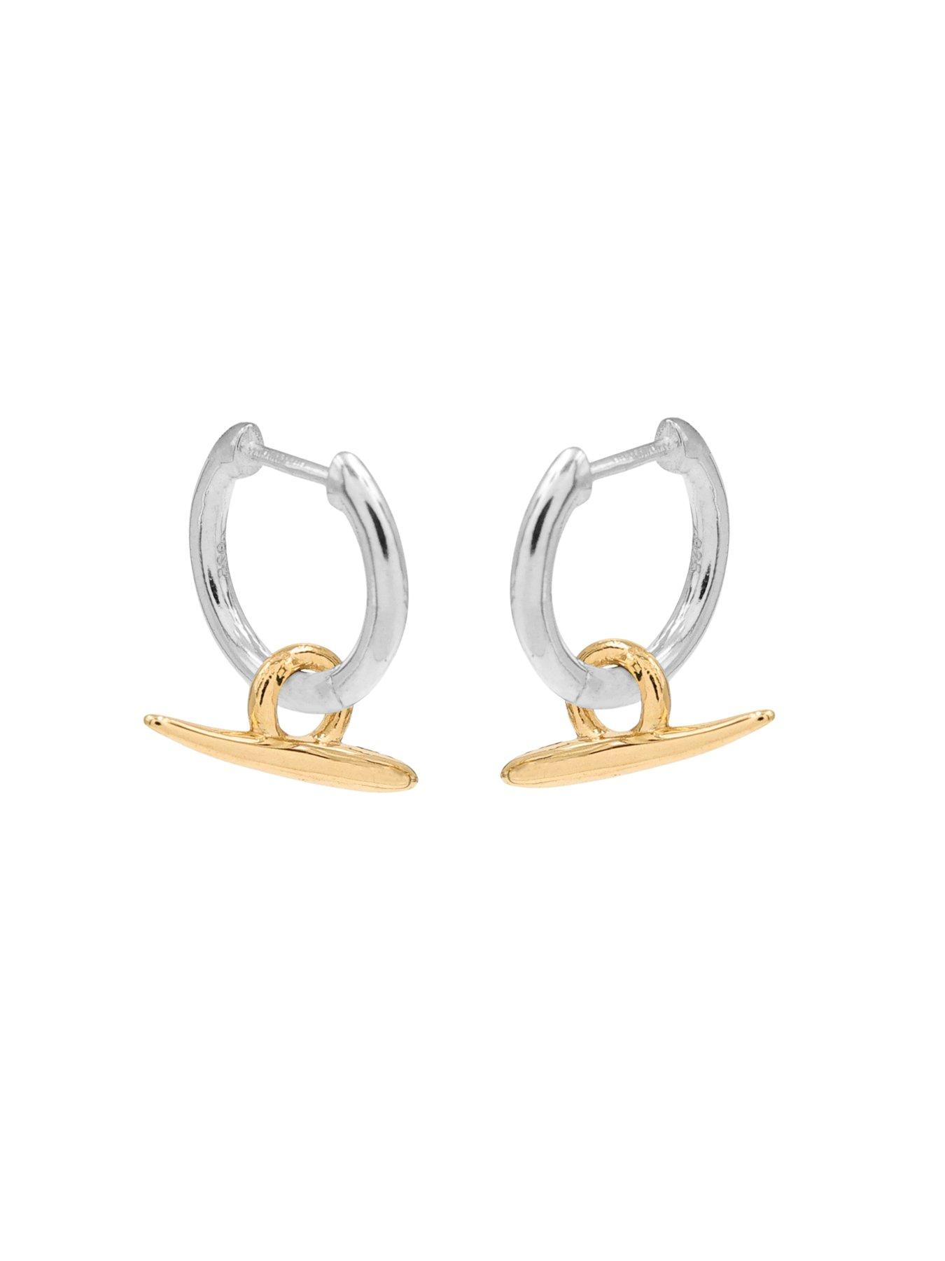 Image 2 of 4 of The Edit HS The Edit 18ct Yellow Gold Plate &amp; Sterling Silver T-Bar Hoop Earrings