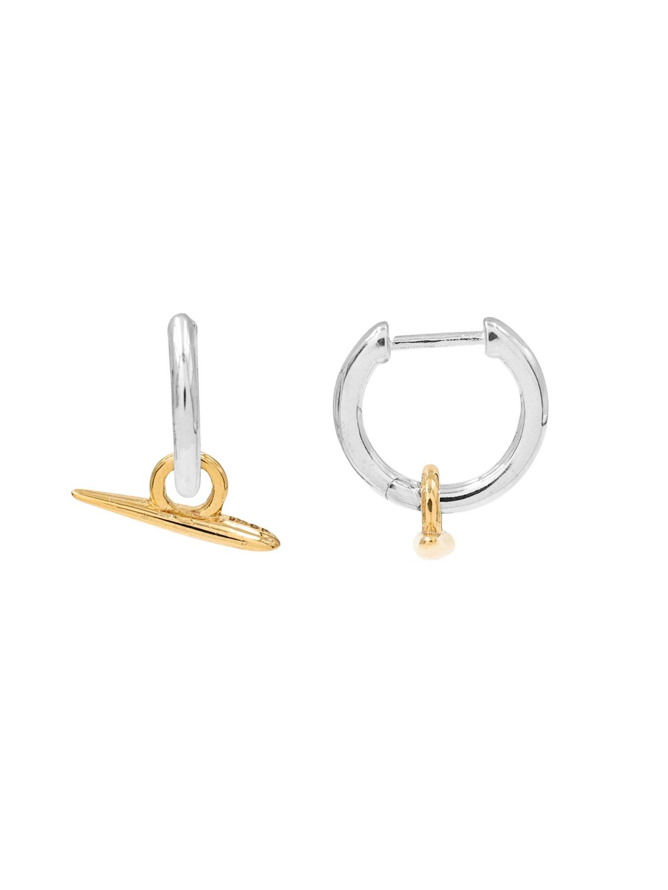 Image 3 of 4 of The Edit HS The Edit 18ct Yellow Gold Plate &amp; Sterling Silver T-Bar Hoop Earrings