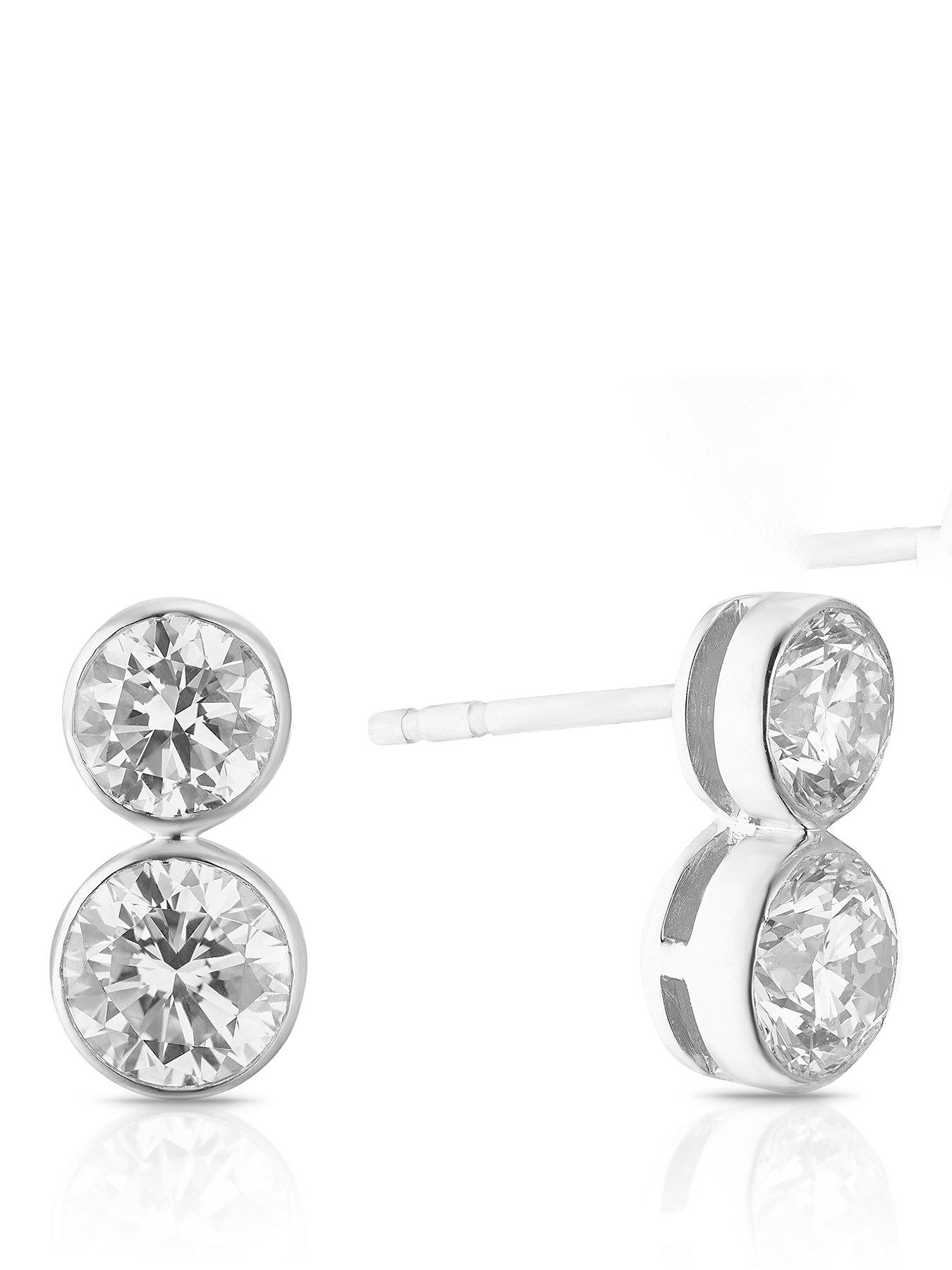 Harriet Sterling 1Ct Lab-Grown Diamond Graduated Dew Drop Stud Earrings - Silver