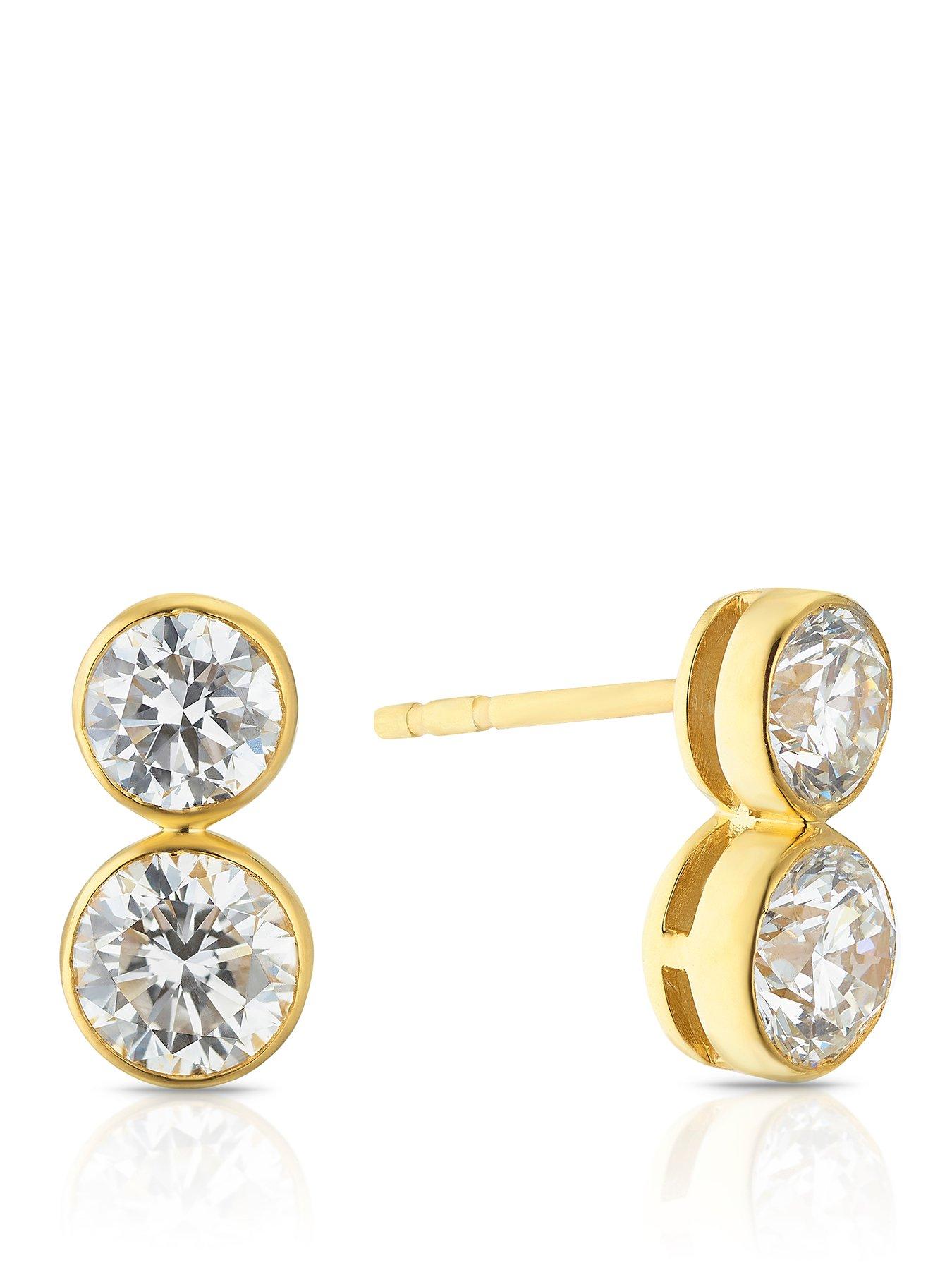Image 1 of 6 of Harriet Sterling Silver &amp; 18Ct Plated Vermeil 1Ct Lab-Grown Diamond Graduate Dew Drop Stud Earrings - Gold