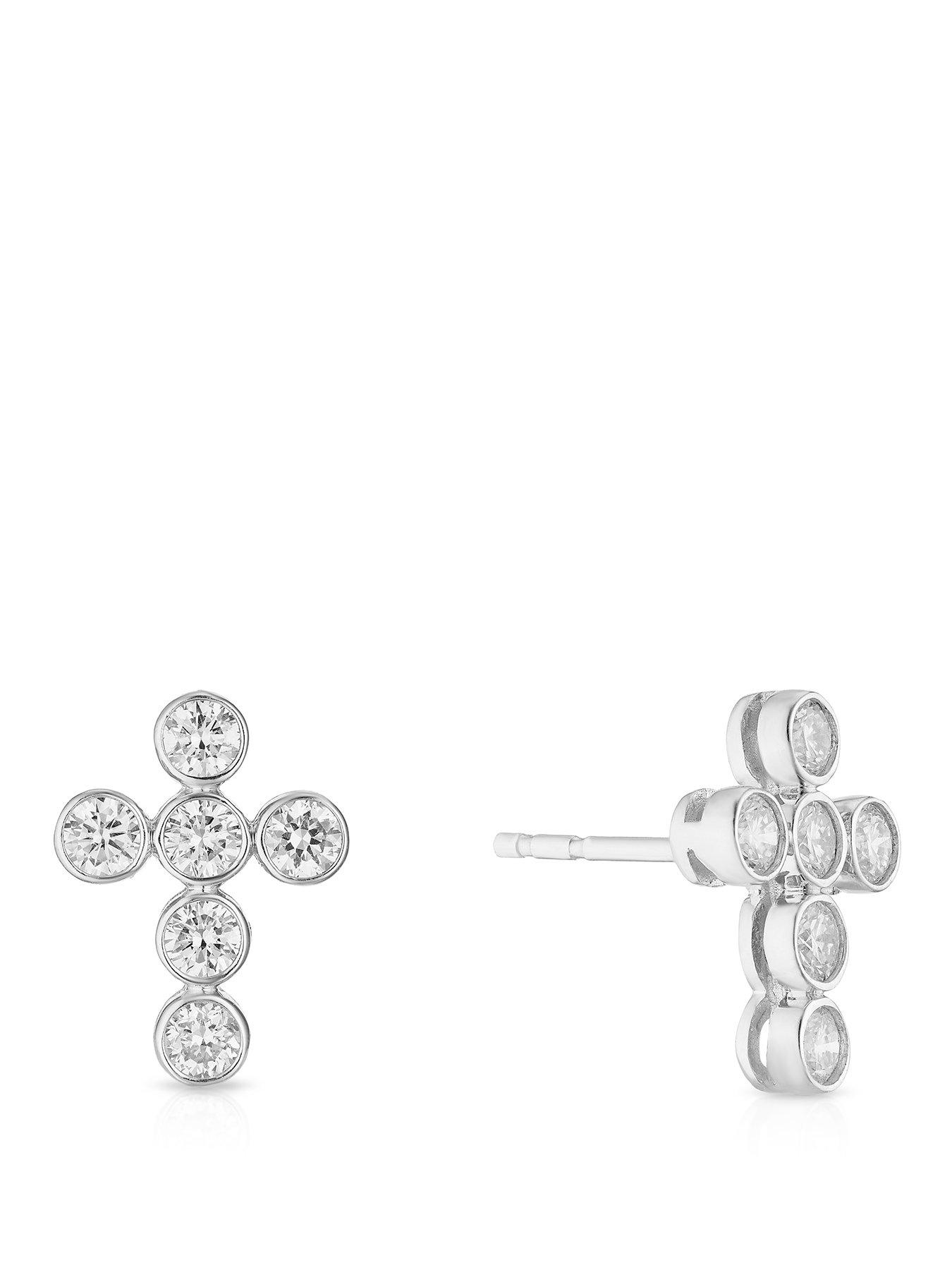 Harriet Sterling Silver 0.50ct Lab-Grown Diamond Cross Dew Stud Earrings