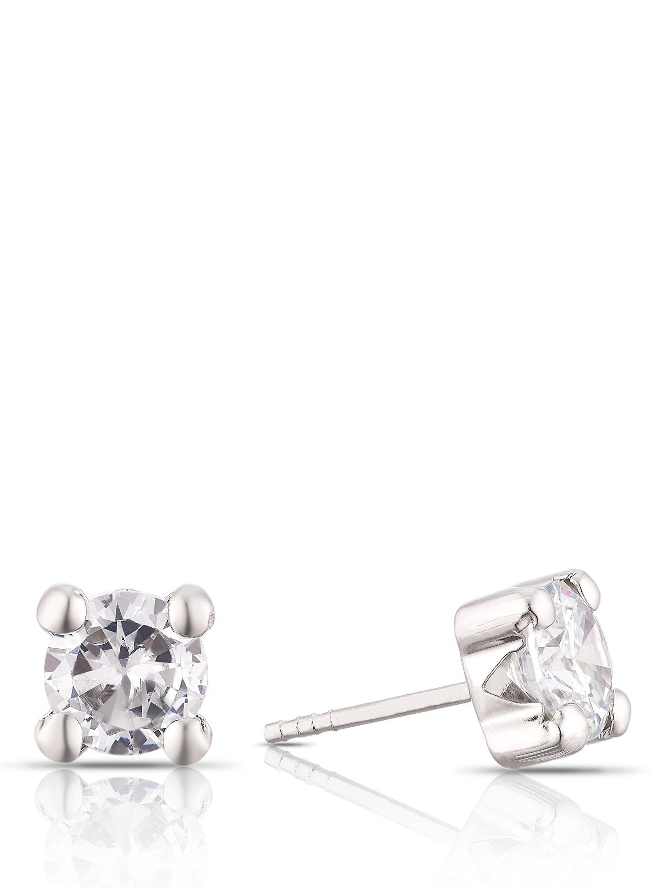 Ernest Jones 9Ct White Gold Small Cubic Zirconia Stud Earrings - Silver