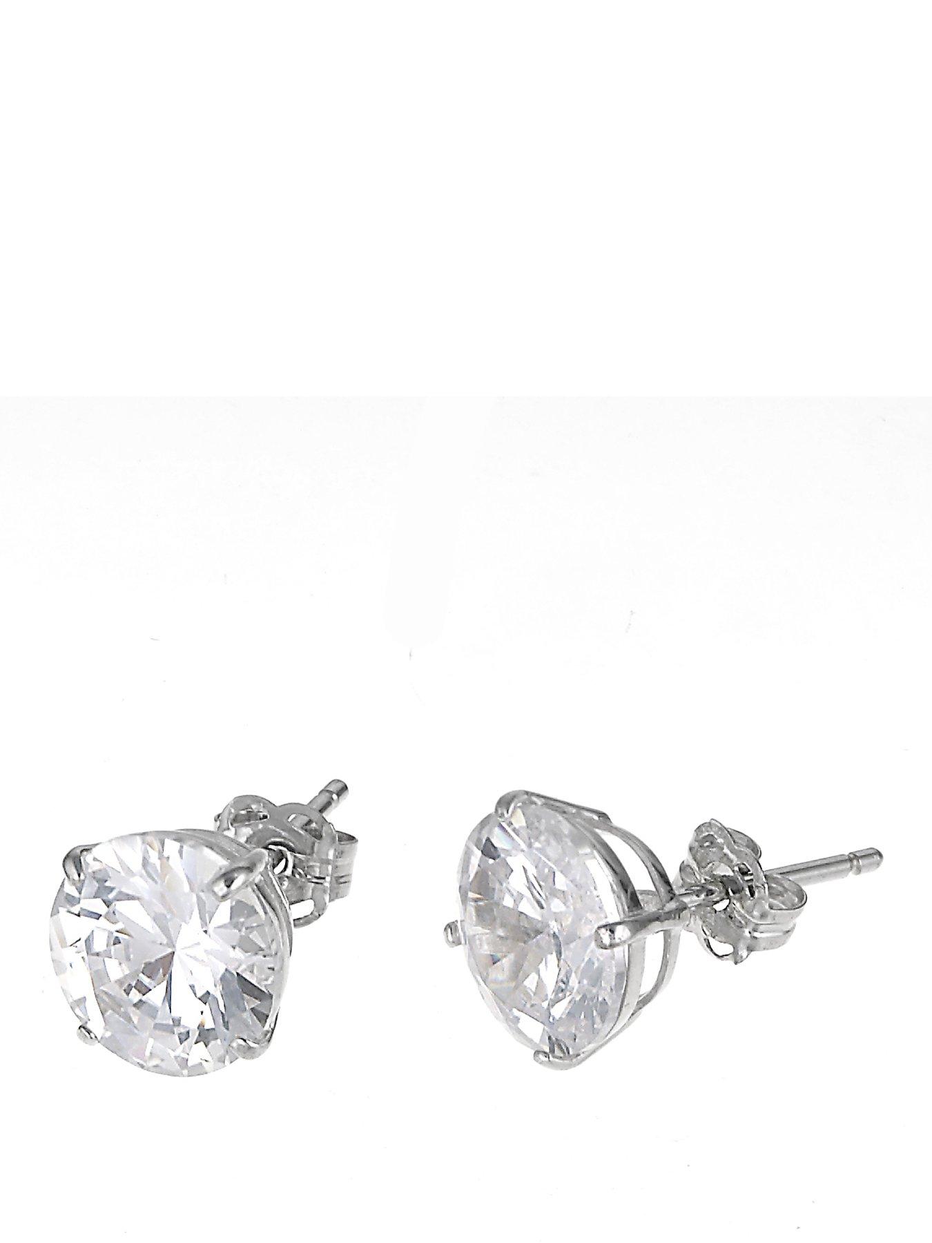 H. Samuel 9ct White Gold Cubic Zirconia 8mm Stud Earrings - Silver