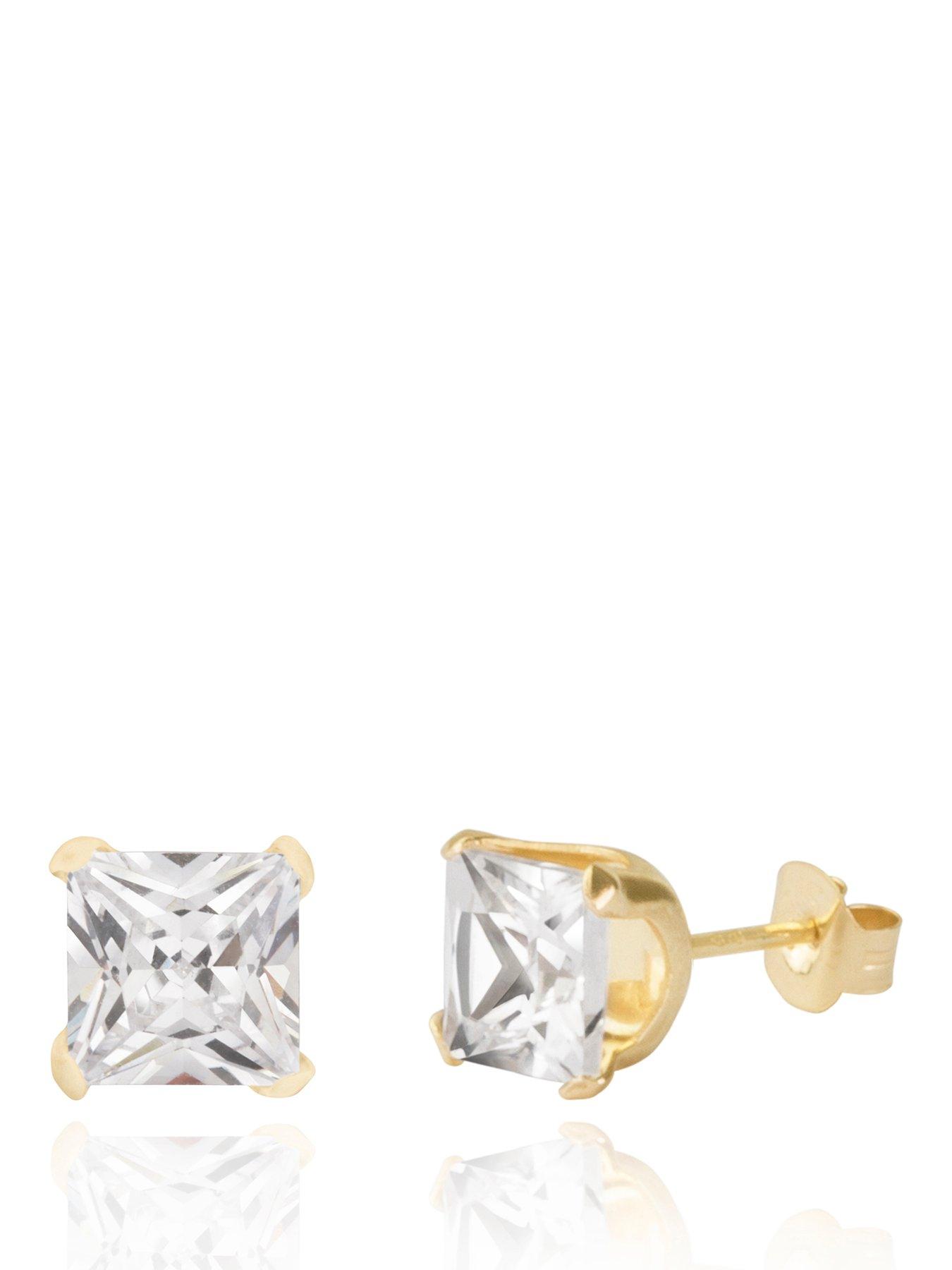 H. Samuel 9ct Cubic Zirconia Square 6mm Stud Earrings - Gold