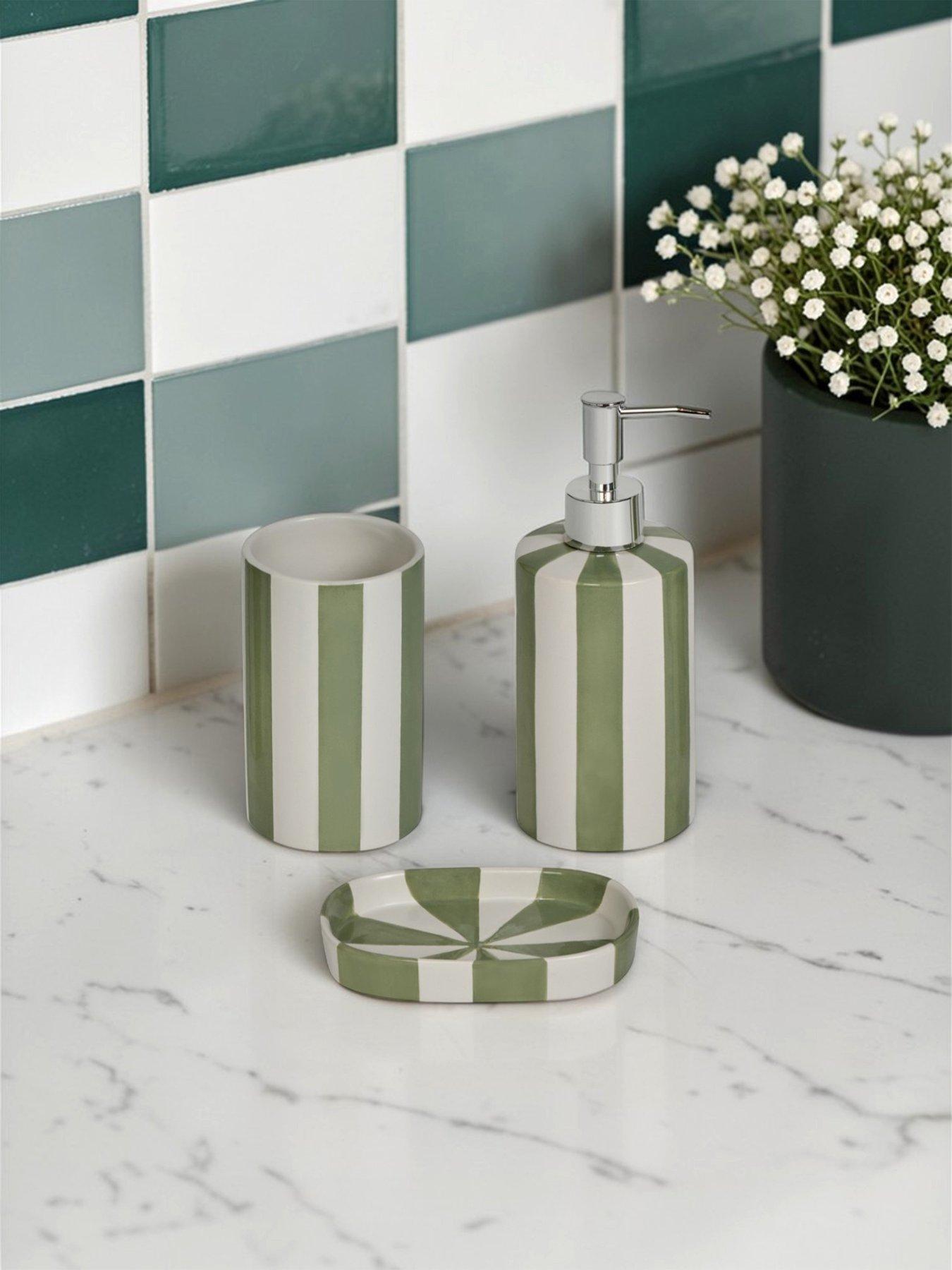 Showerdrape Pier Green & White Striped Bathroom Accessory Set