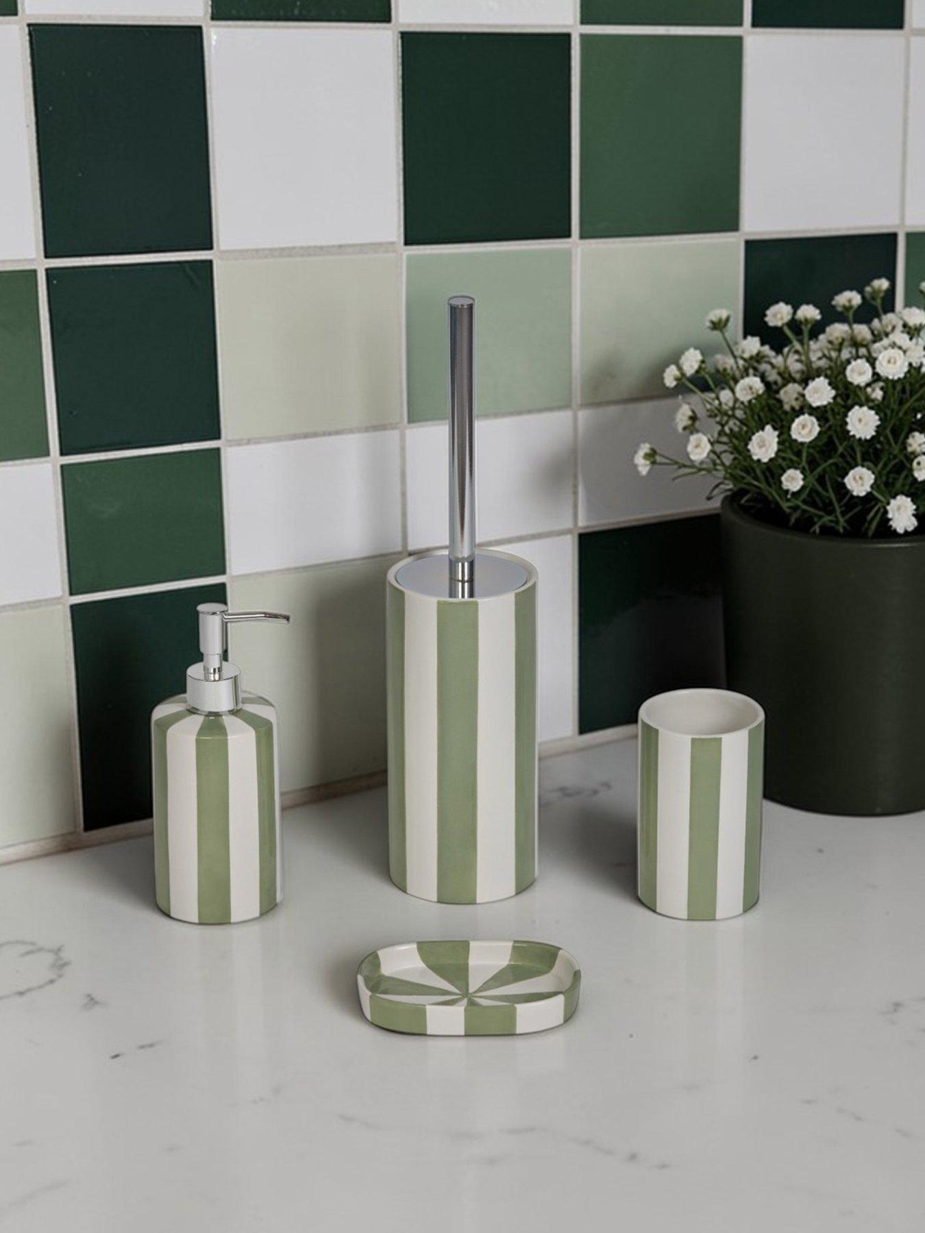 Showerdrape Pier Green & White Striped 4 Piece Bathroom Accessory Set