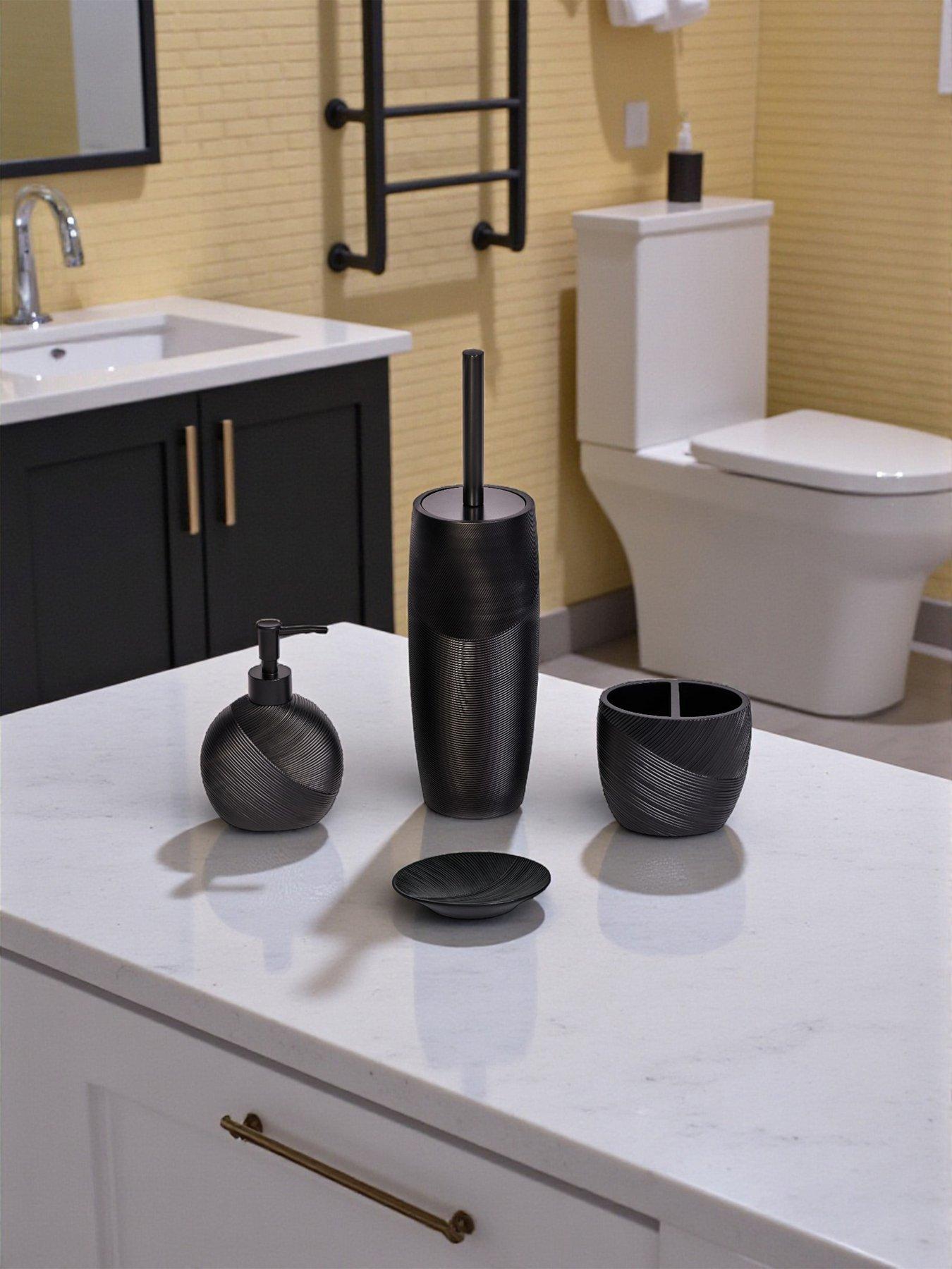 Showerdrape Ripple Black Textured 4 Piece Bathroom Accessory Set