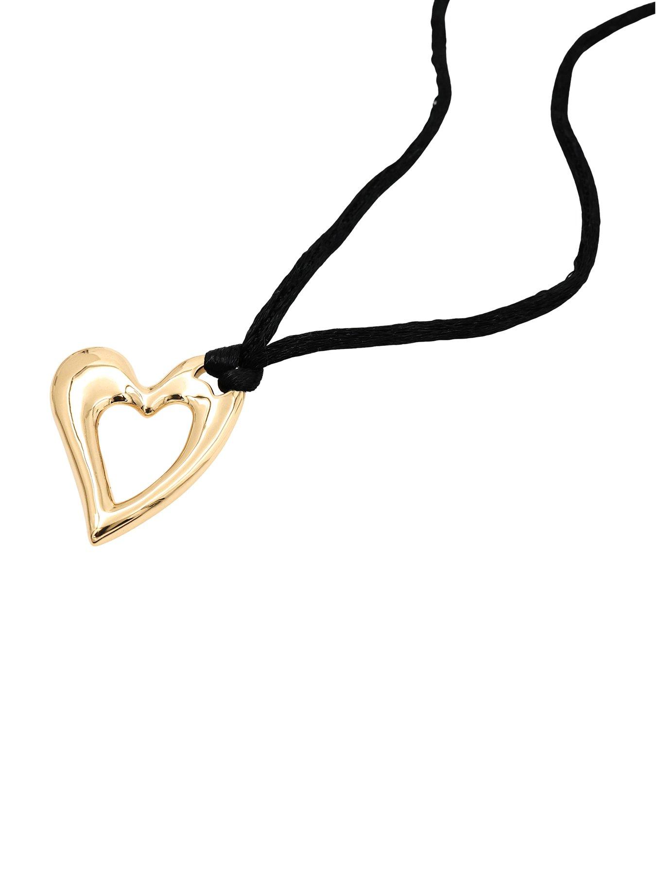 Image 2 of 6 of The Edit Hs Hearts 18Ct Plated Sterling Silver Abstract Heart Black Cord Necklace - Gold