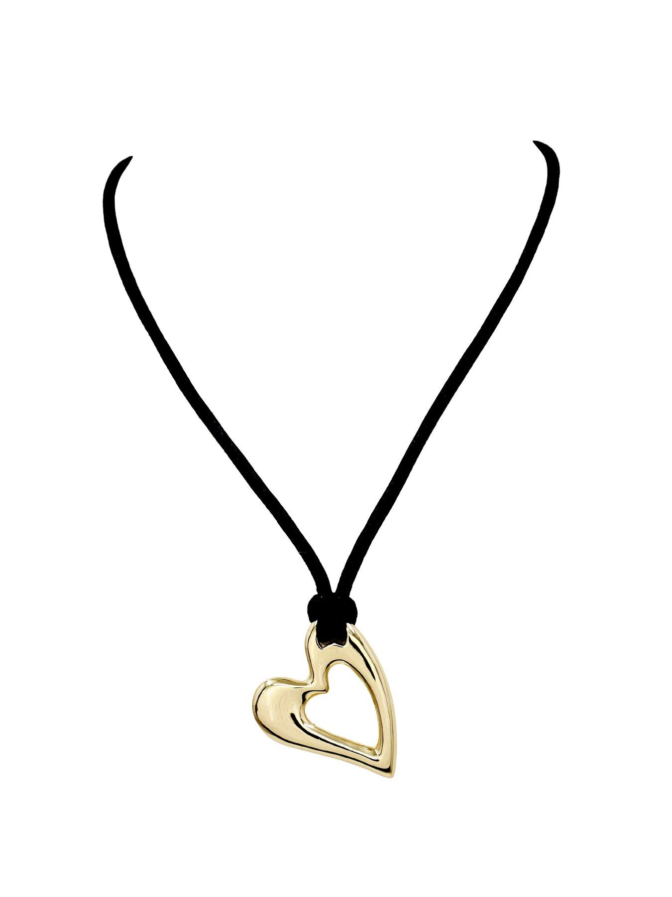 Image 4 of 6 of The Edit Hs Hearts 18Ct Plated Sterling Silver Abstract Heart Black Cord Necklace - Gold