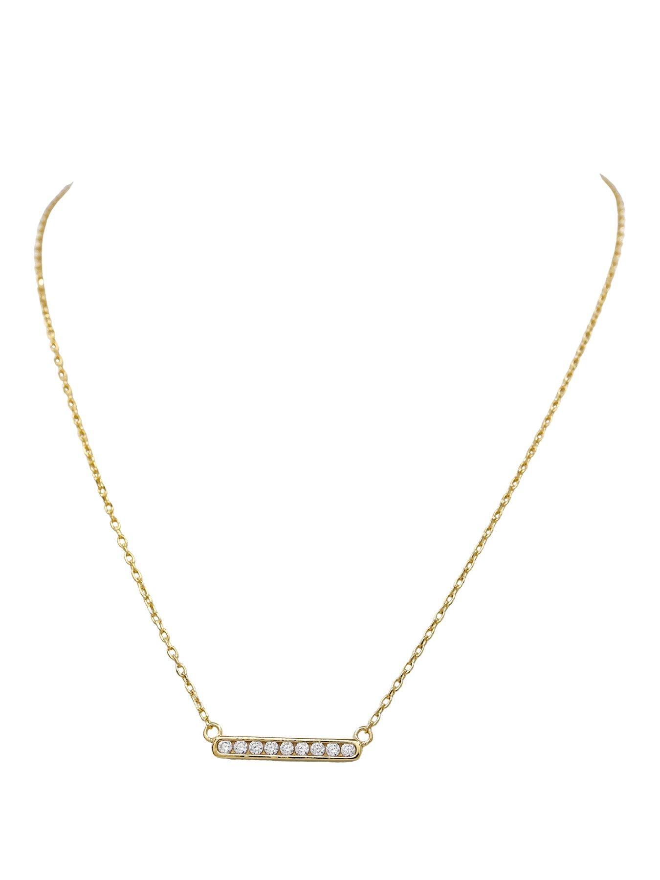The Edit HS Edit T-BAR 18ct Yellow Gold Plated Sterling Silver & Cubic Zirconia Accent Bar Necklace