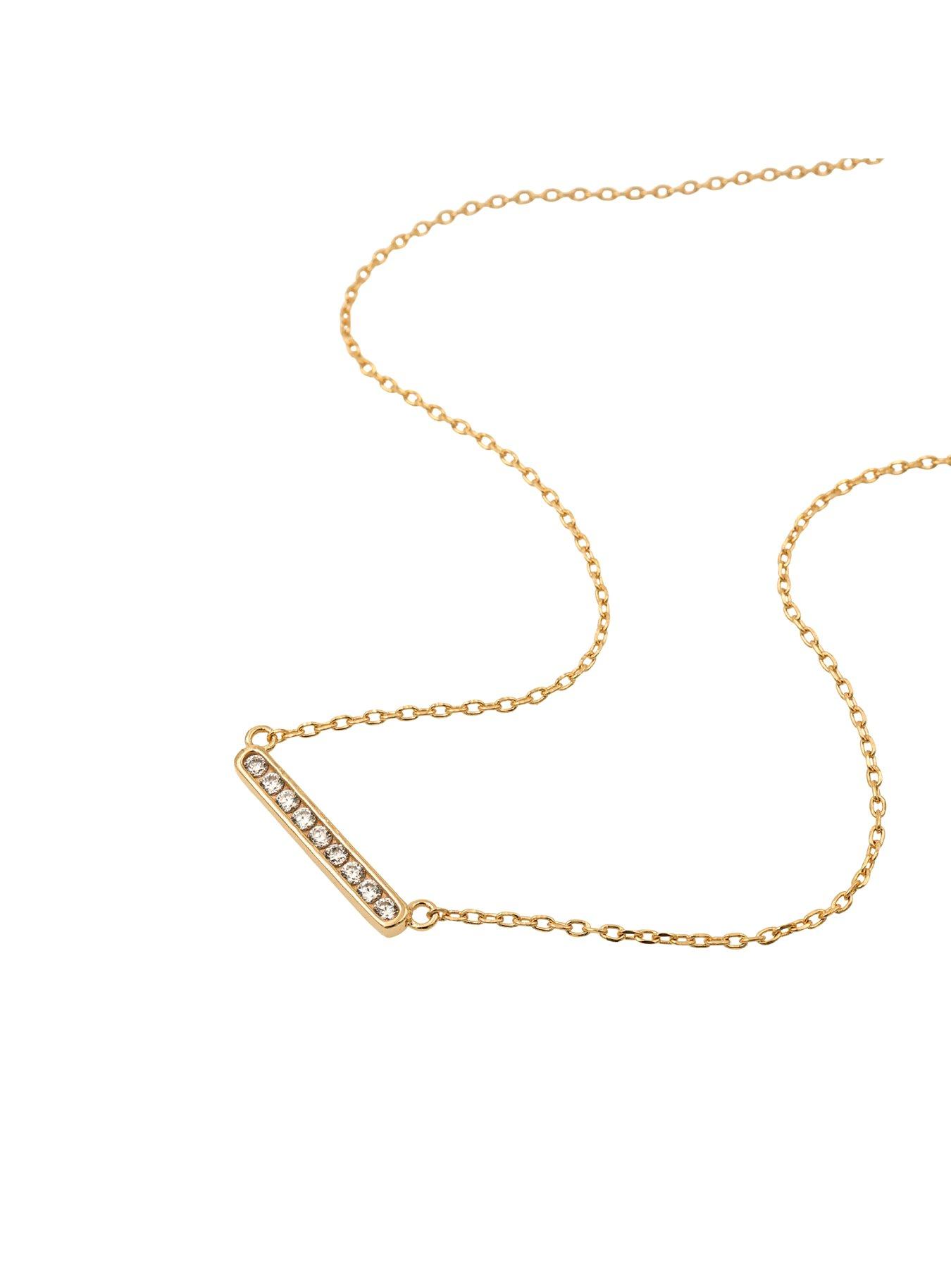Image 2 of 3 of The Edit Hs T-Bar 18Ct Gold Plated Sterling &amp; Cubic Zirconia Accent Bar Necklace - Silver