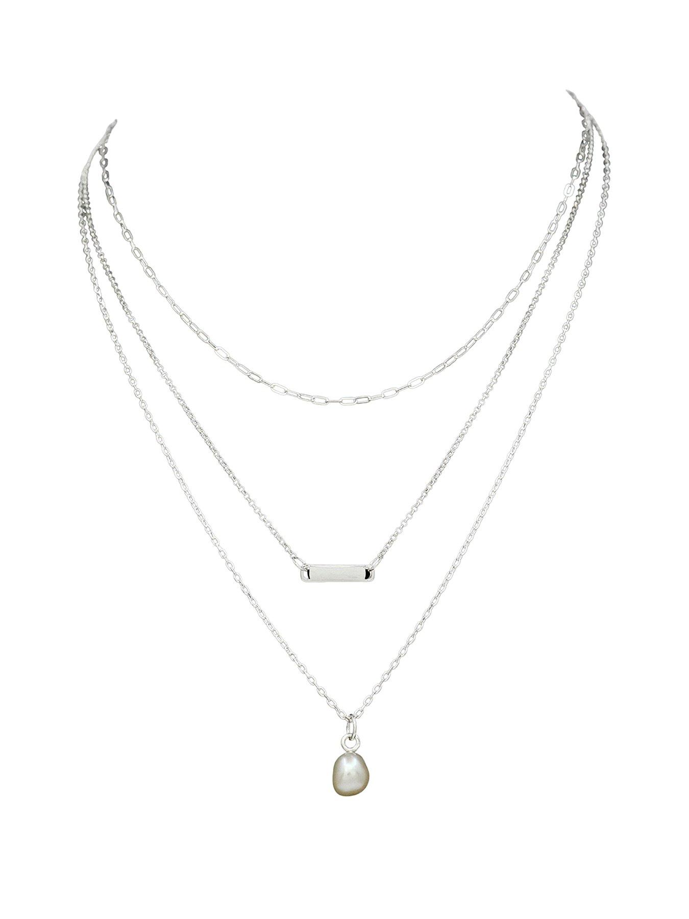 The Edit HS Edit T-BAR Sterling Silver Three Layer Cultured Freshwater Pearl Bar Necklace