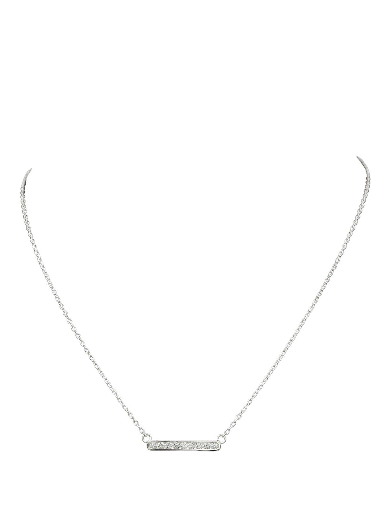 The Edit Hs T-Bar Sterling  &  Cubic Zirconia Accent Bar Necklace - Silver