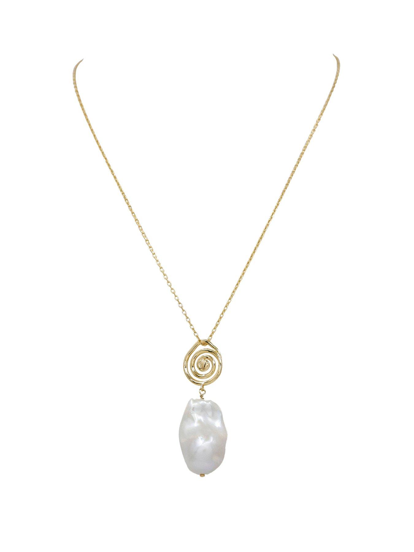 The Edit HS Edit MOLTEN 18ct Yellow Gold Plated Sterling Silver Moulded Swirl Baroque Pearl Pendant Necklace
