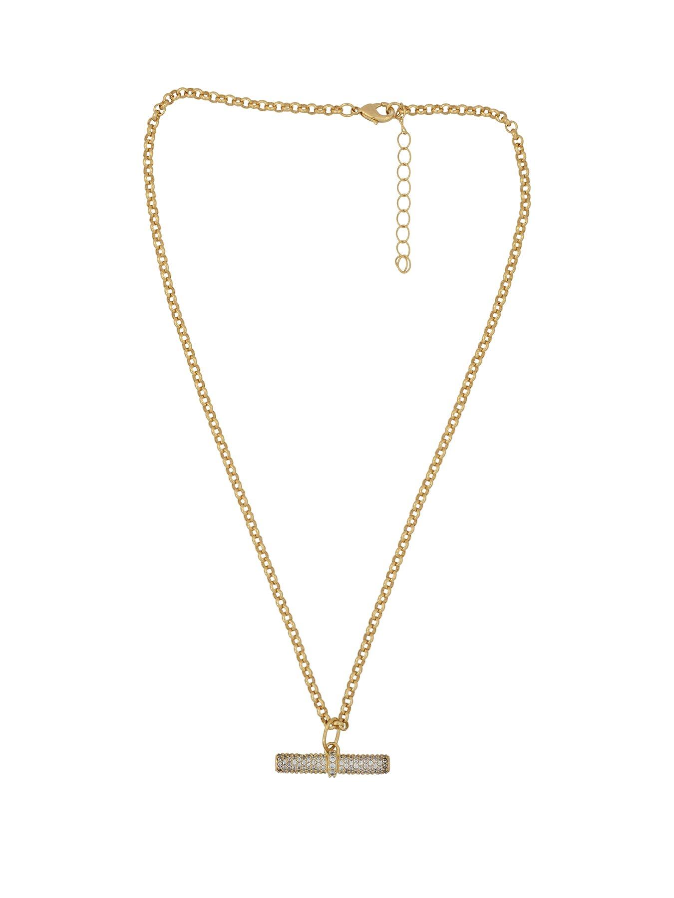 The Edit HS Edit T-BAR 18ct Yellow Gold Plated Large Cubic Zirconia T-Bar Pendant Necklace