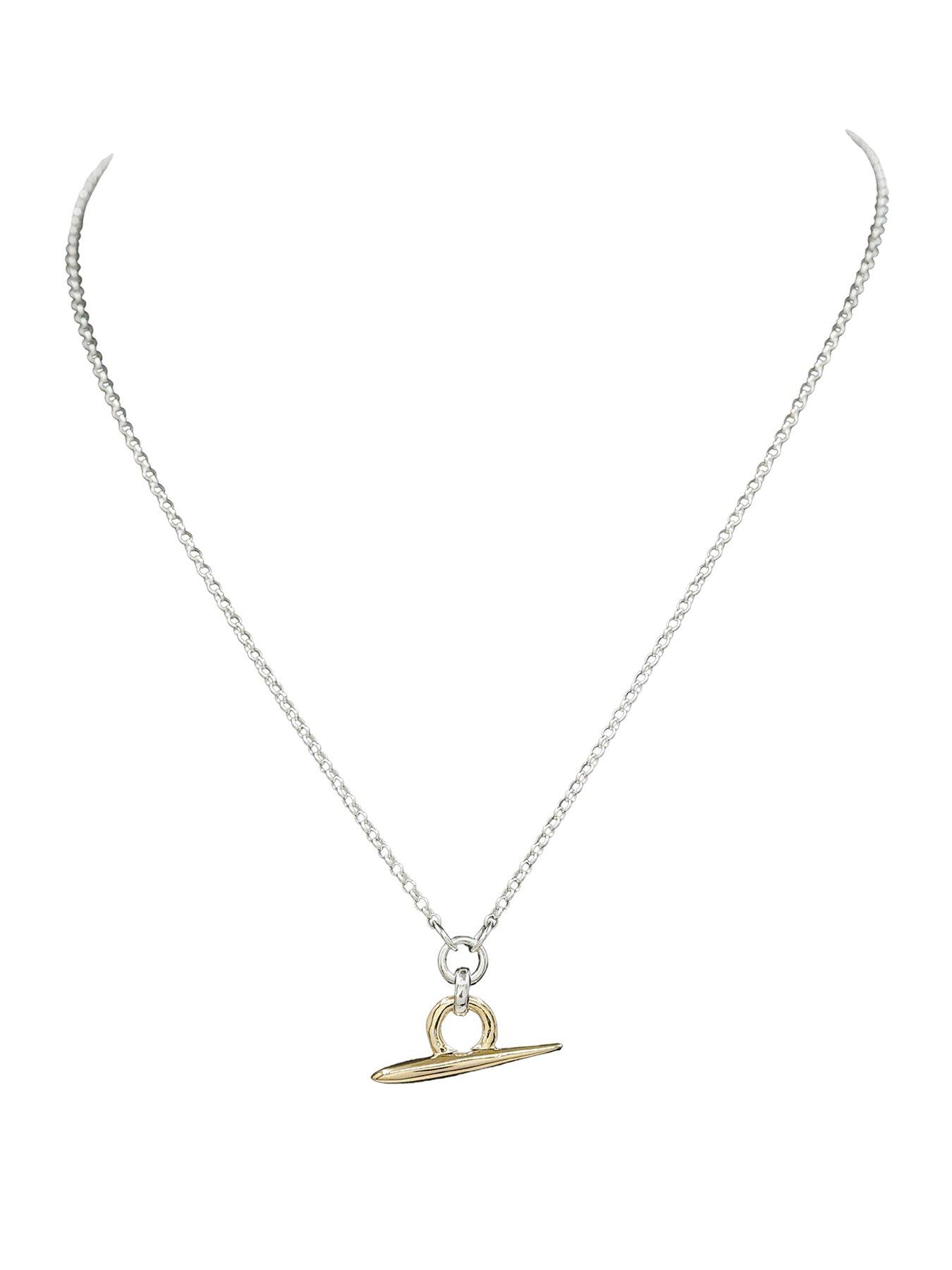 The Edit Hs 18Ct Gold Plate  &  Sterling Silver T-Bar Pendant Necklace - Two Tone