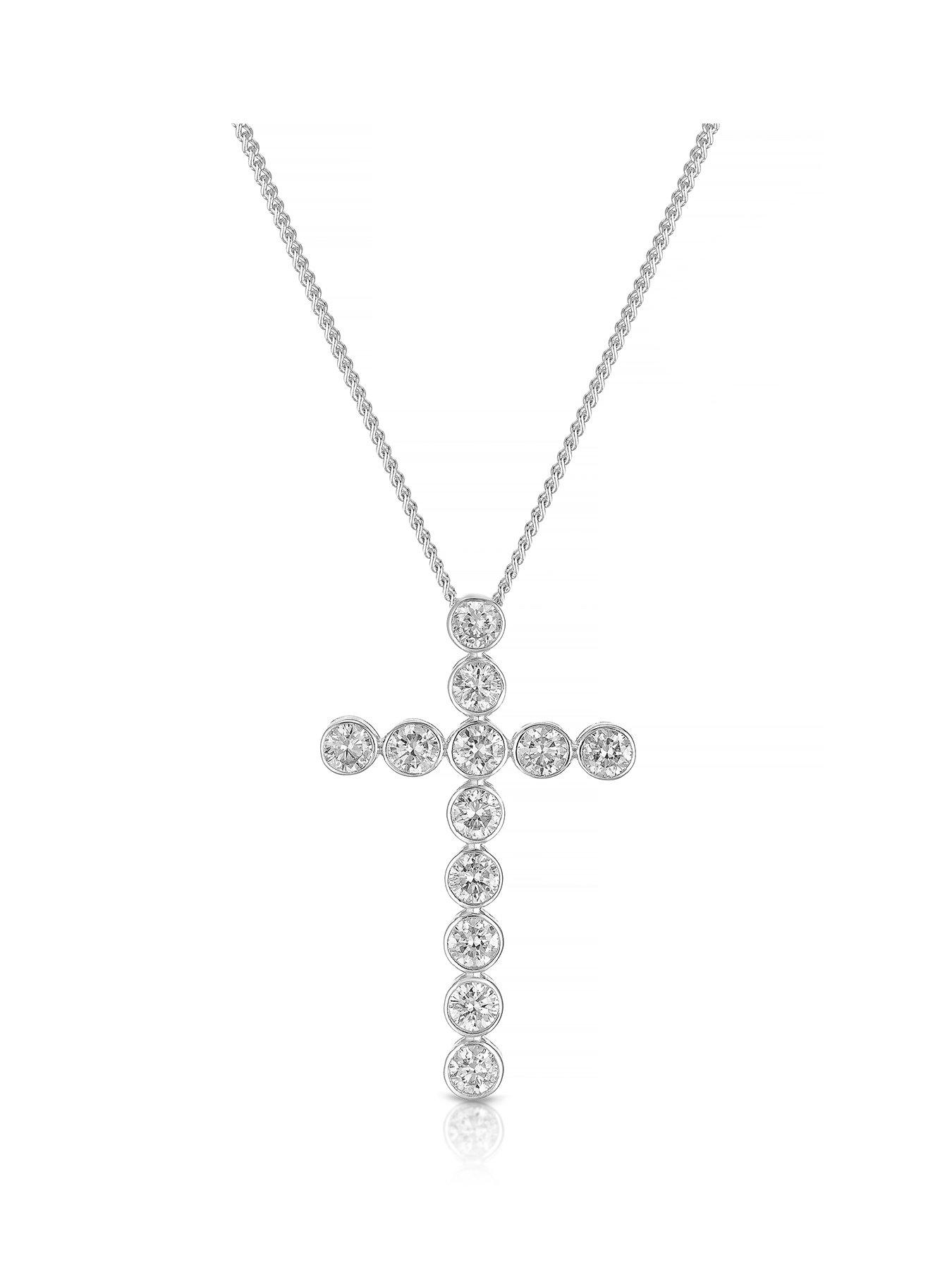 Harriet Sterling 050Ct Lab-Grown Diamond Cross Pendant Necklace - Silver