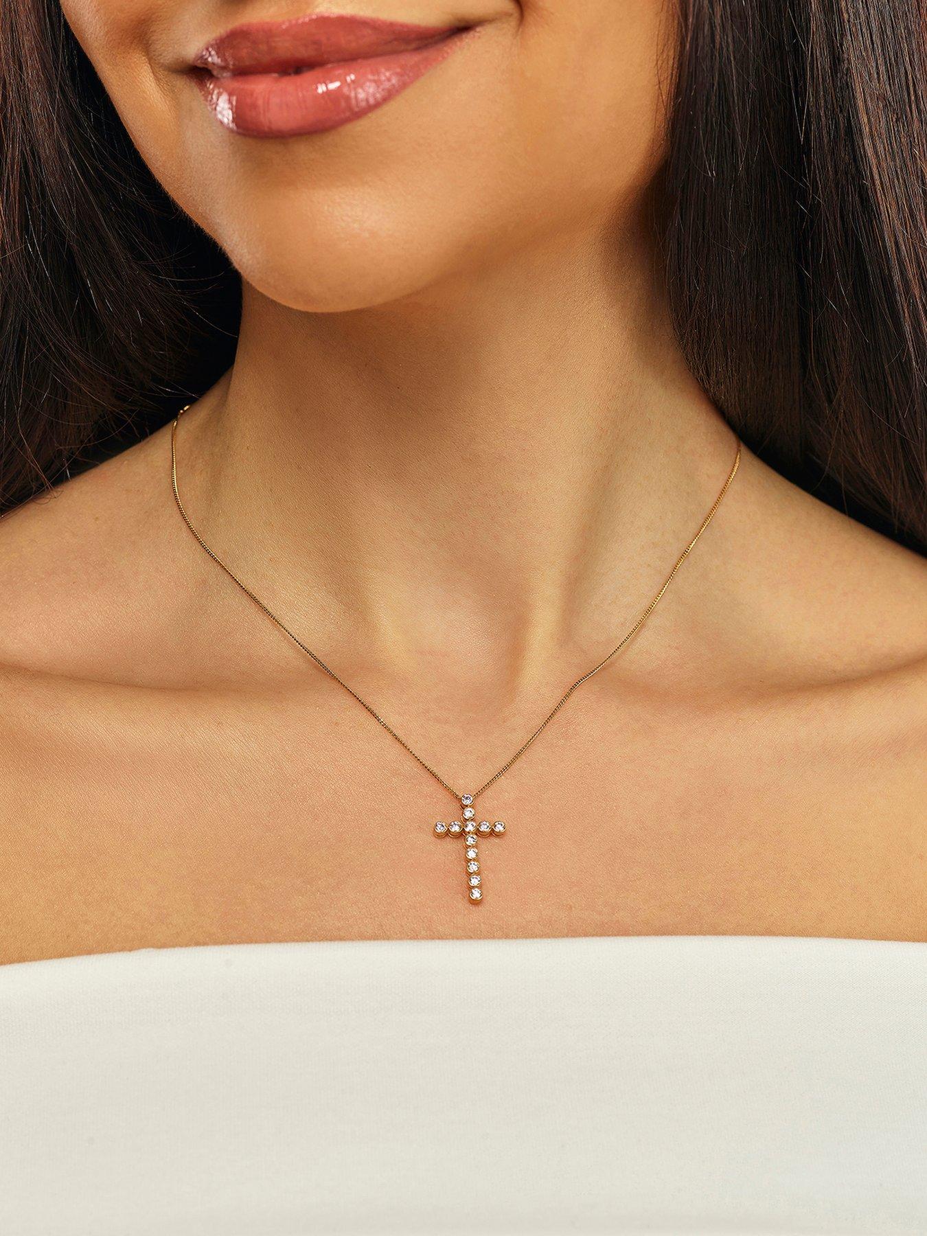 Harriet Sterling Silver & 18ct Yellow Gold Plated Vermeil 0.50ct Lab-Grown Diamond Cross Pendant Necklace