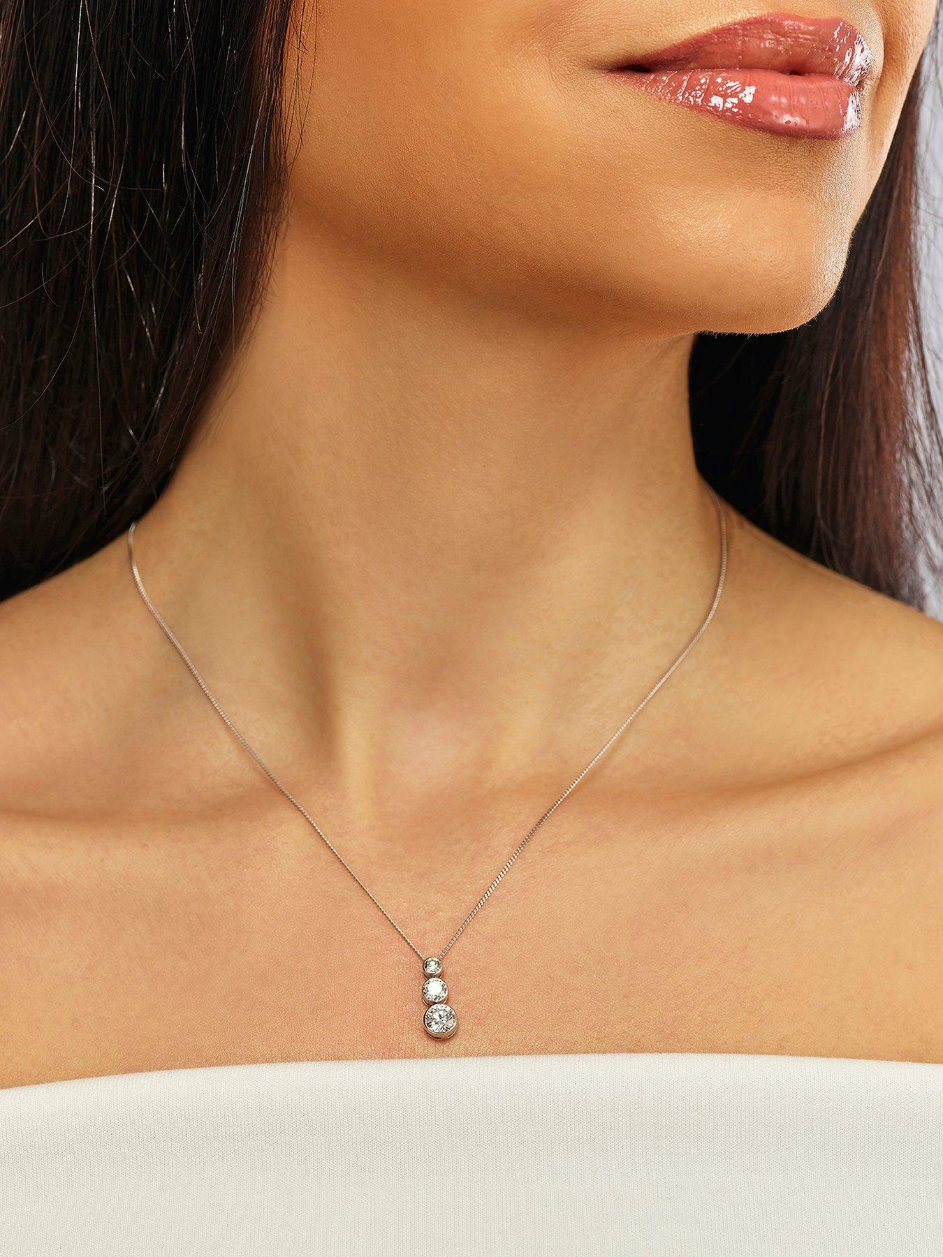 Harriet Sterling 1Ct Lab-Grown Diamond Graduated Dew Drop Pendant Necklace - Silver