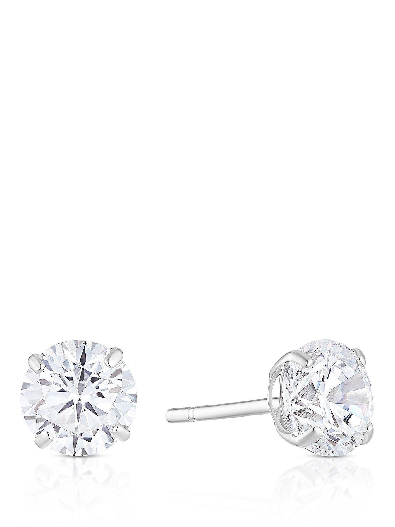 H. Samuel 9Ct White Gold Men's 6Mm Cubic Zirconia Stud Earrings