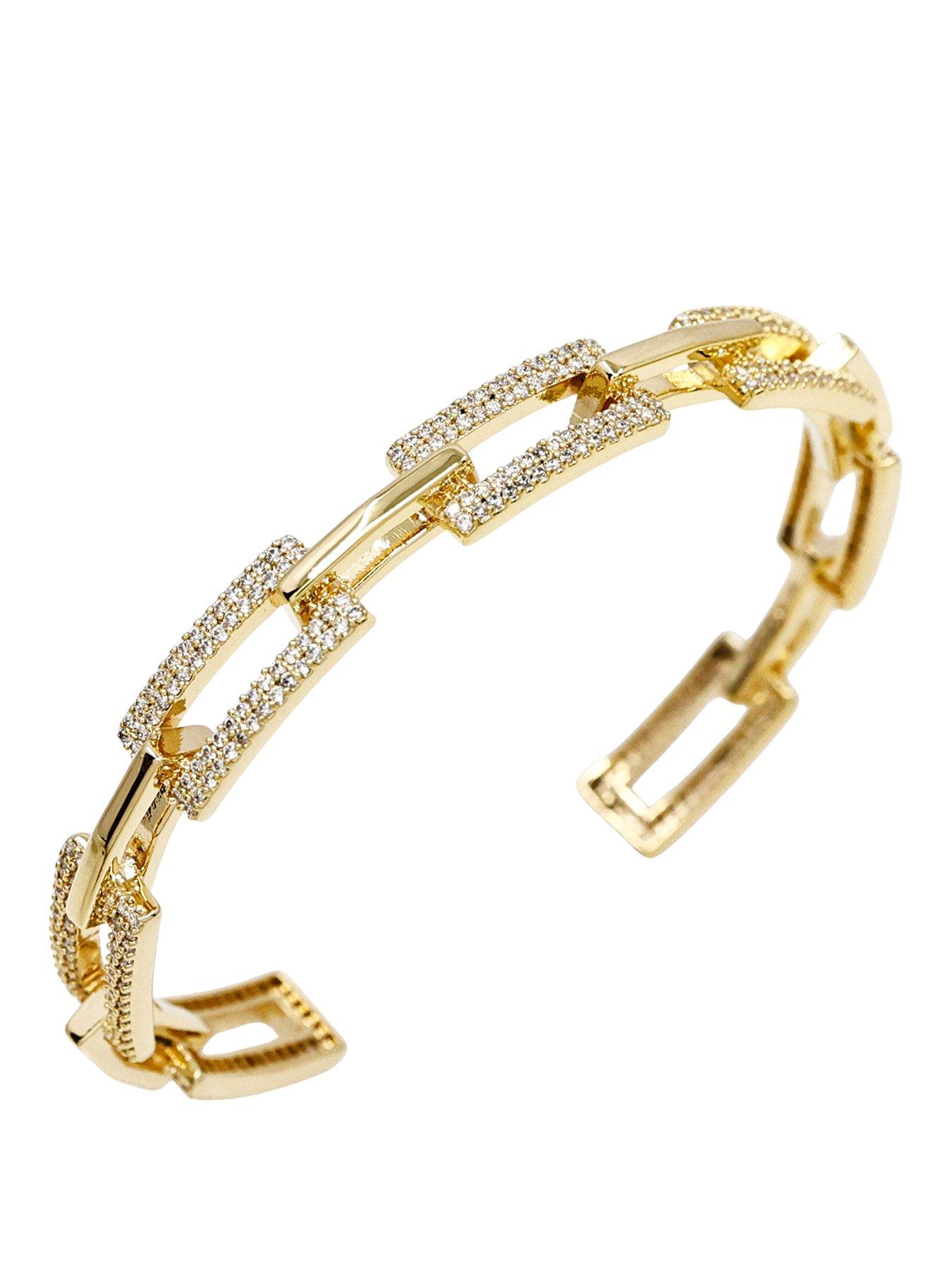 The Edit HS Edit CHAINS 18ct Yellow Gold Plate & Cubic Zirconia Square Link Bangle
