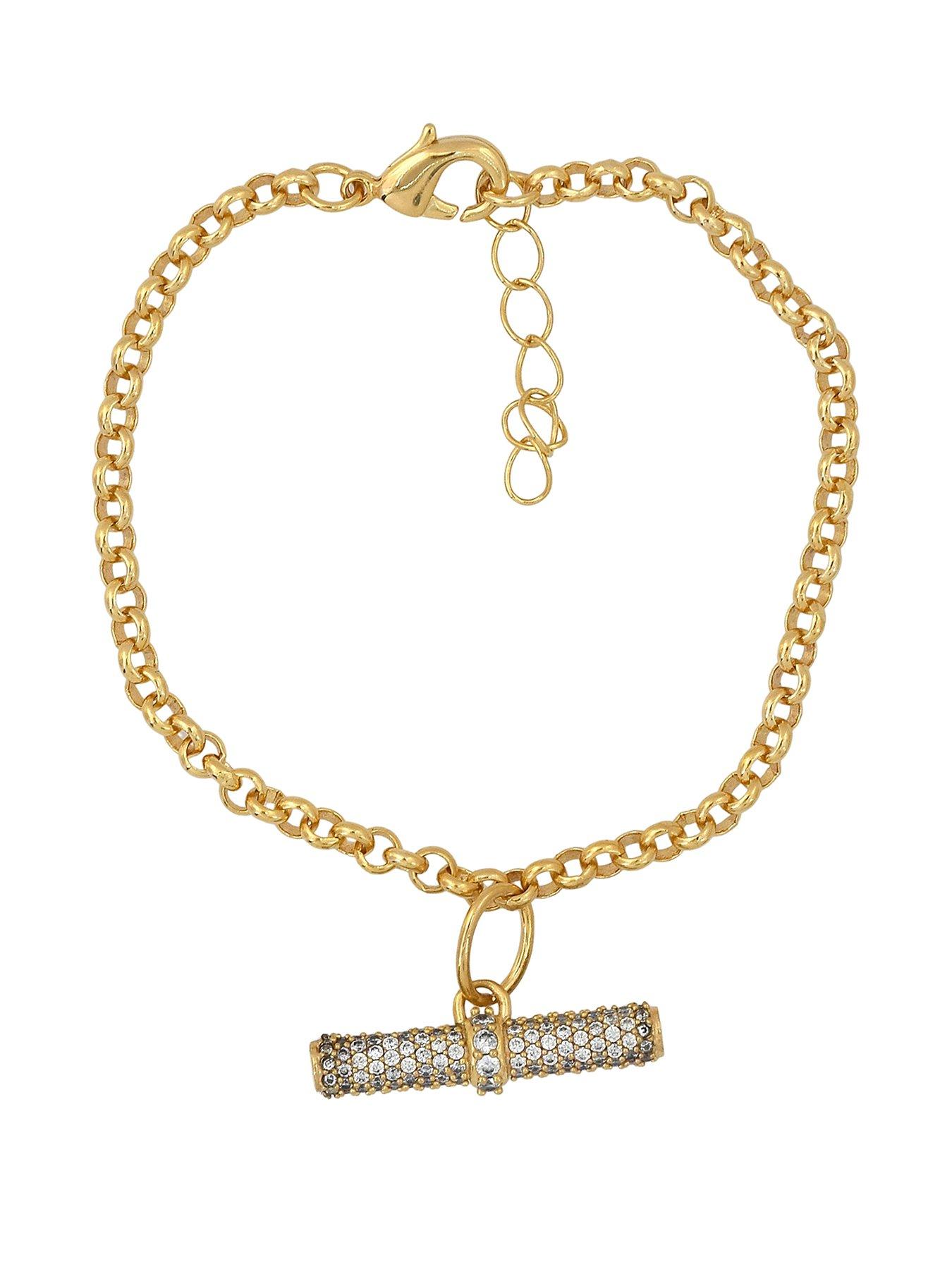 The Edit Hs T-Bar 18Ct Plated Large Cubic Zirconia T-Bar Bracelet - Gold