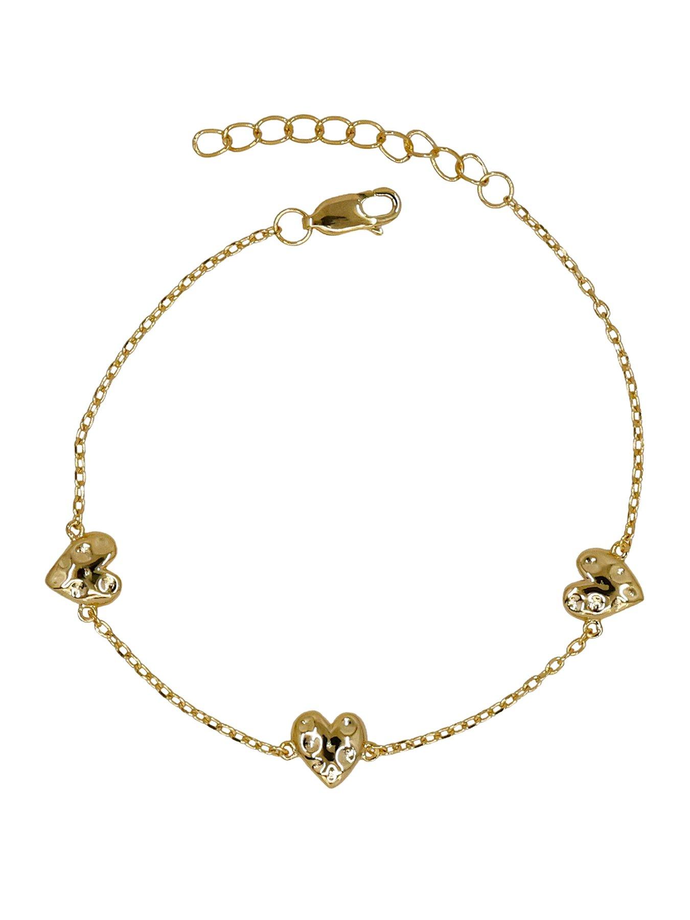 The Edit HS Edit HEARTS 18ct Yellow Gold Plated Sterling Silver Triple Hammered Heart Station Bracelet