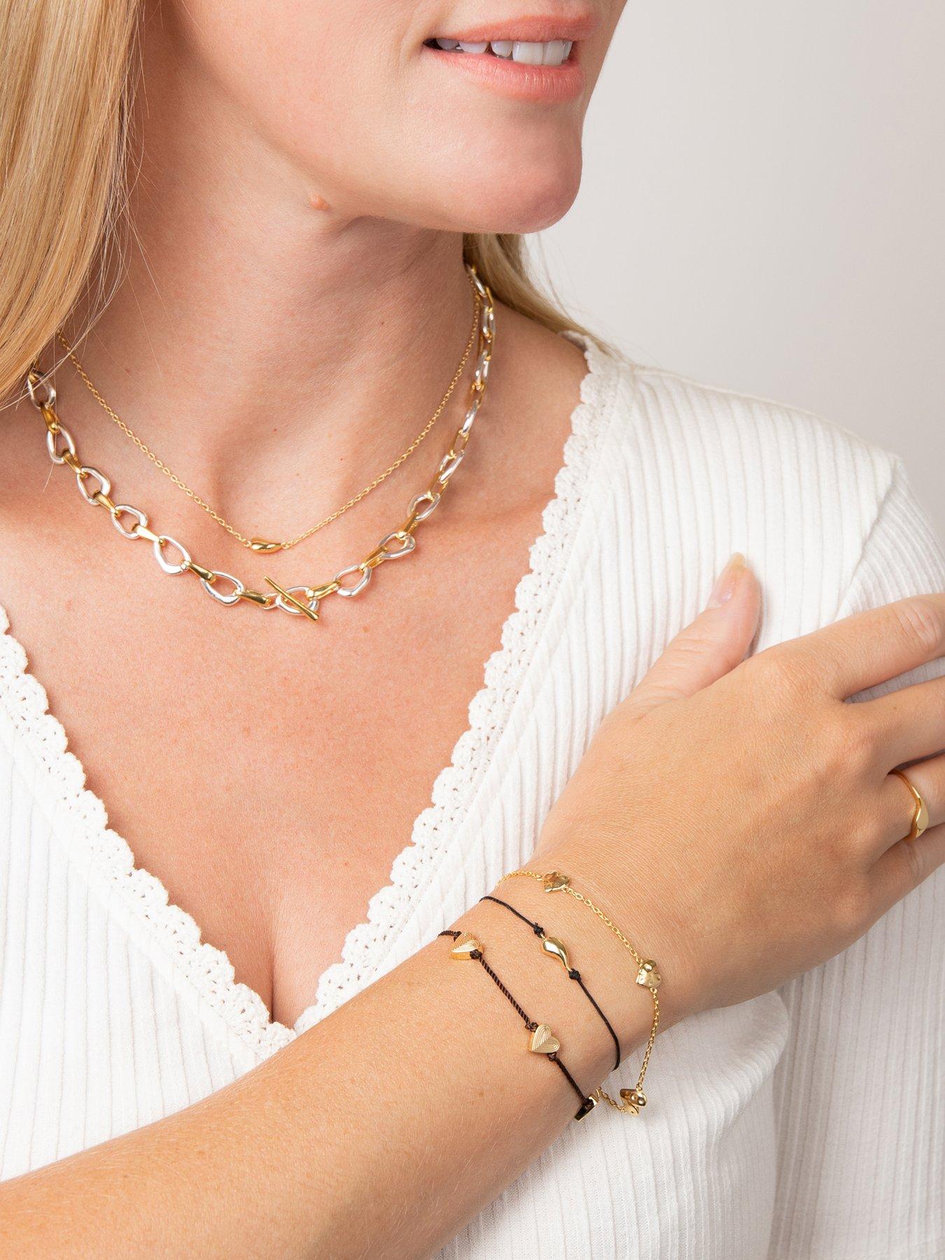 Image 4 of 6 of The Edit HS The Edit HEARTS 18ct Yellow Gold Plated Sterling Silver Triple Hammered Heart Station Bracelet